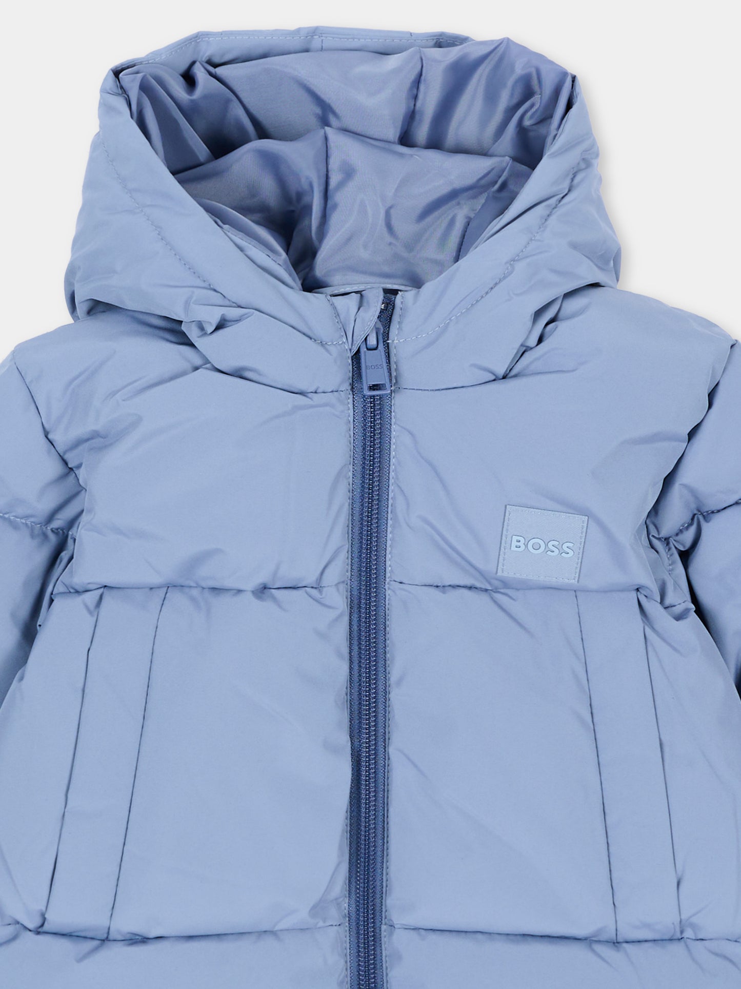Piumini azzurro per neonato con logo,Boss,J53508 896