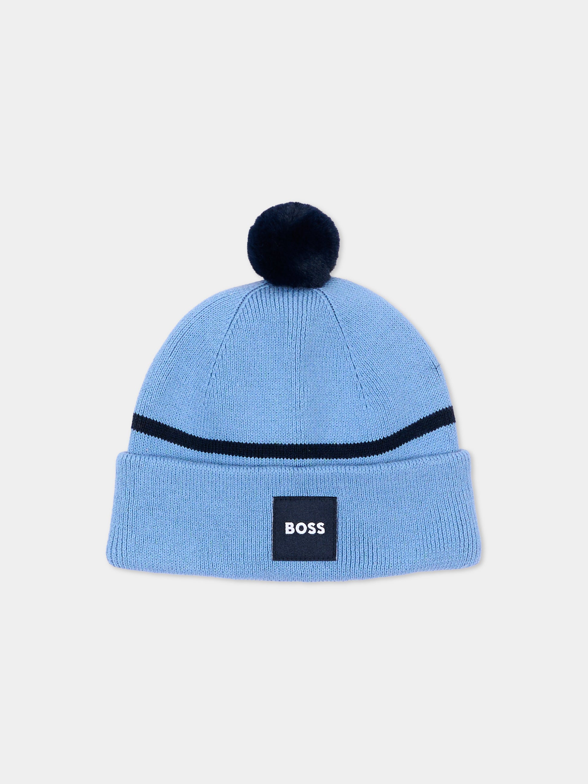 Berretto azzurro per neonato con logo,Boss,J53566 81N