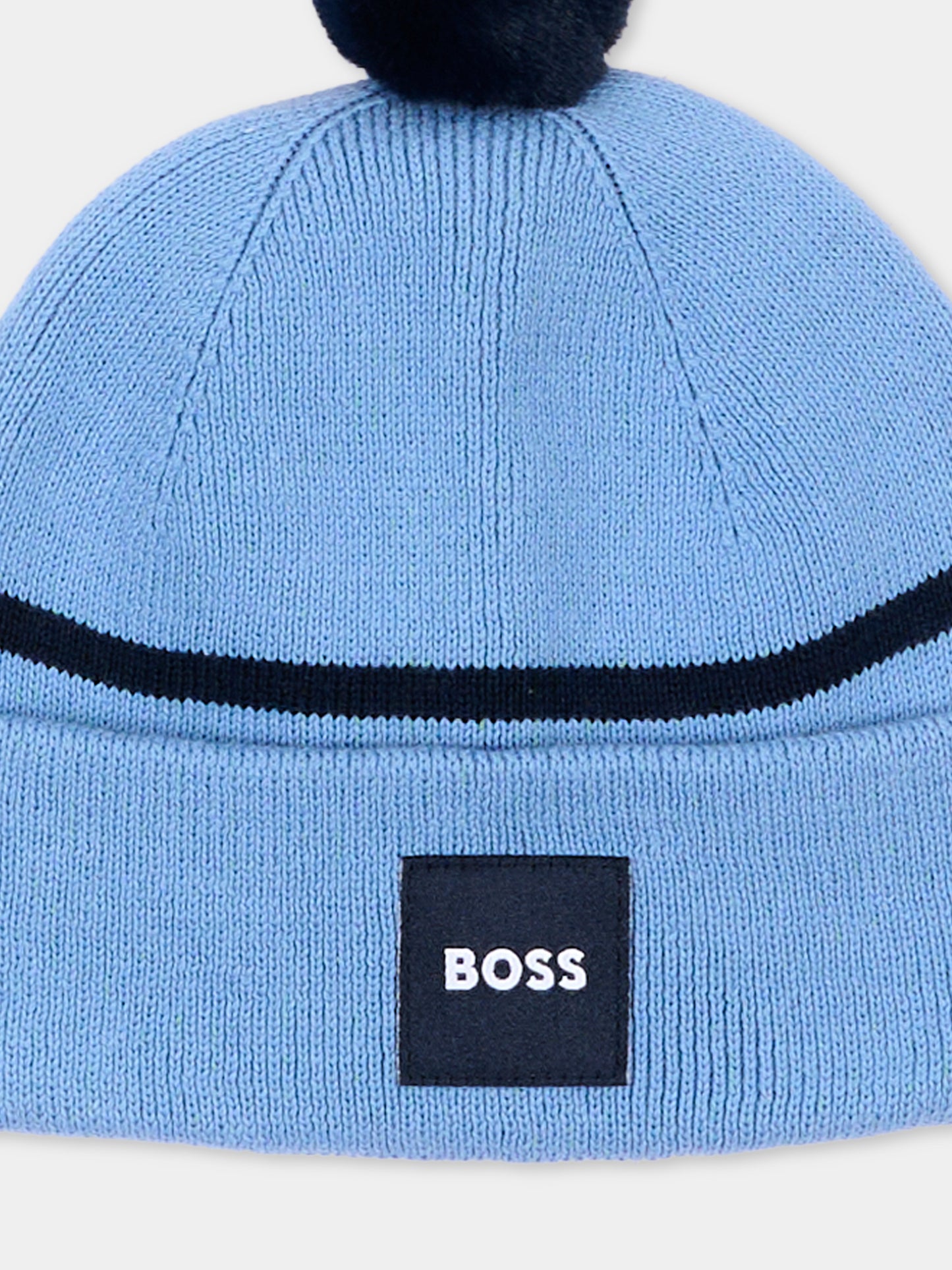 Berretto azzurro per neonato con logo,Boss,J53566 81N
