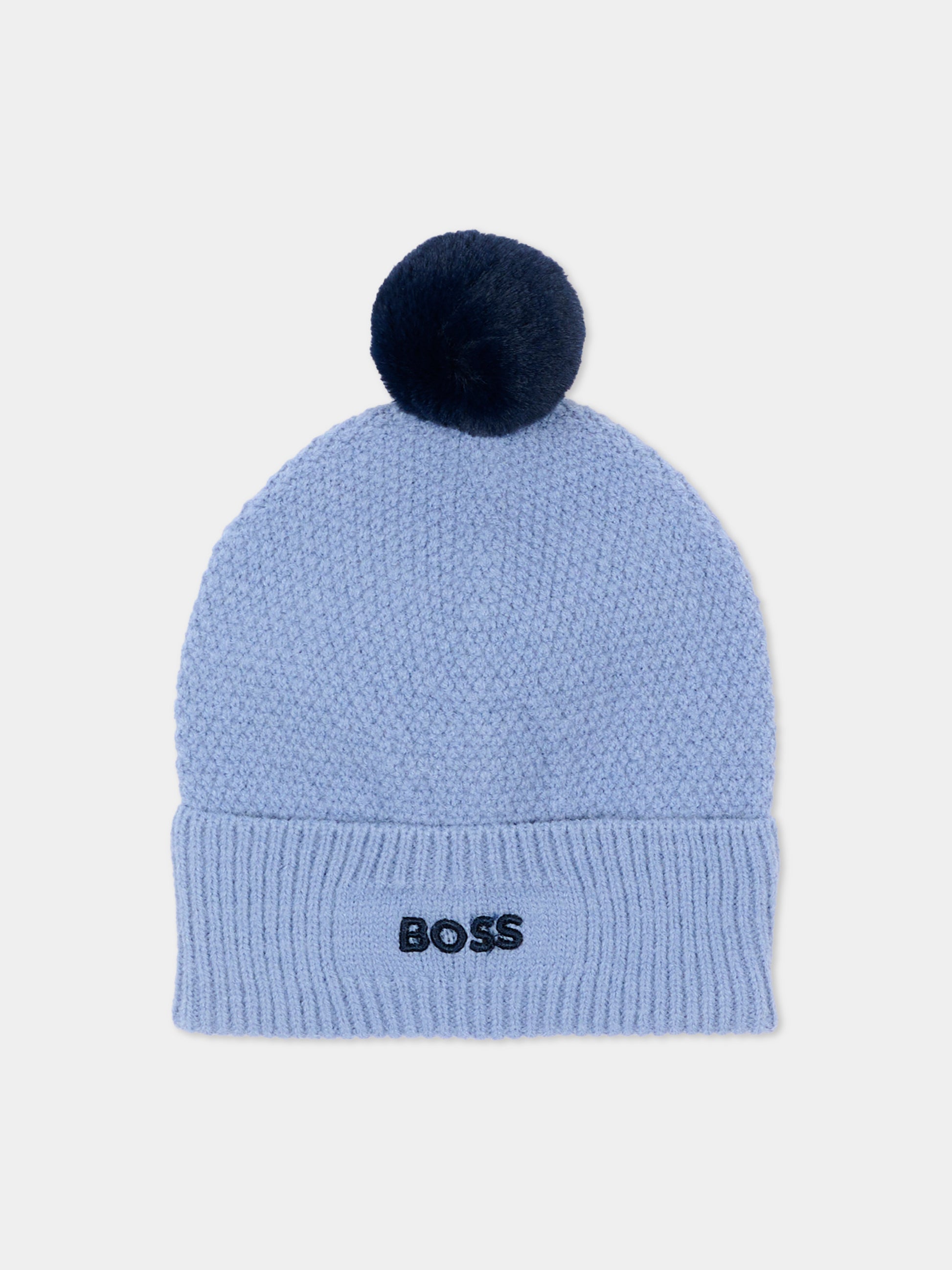 Berretto azzurro per neonato con logo,Boss,J53576 896