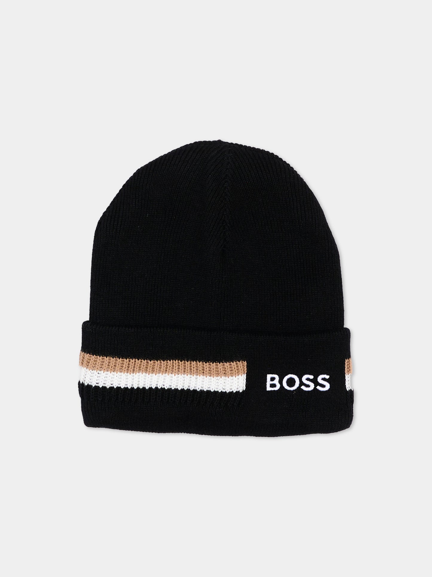 Berretto nero per bambino con logo,Boss,J53586 09B