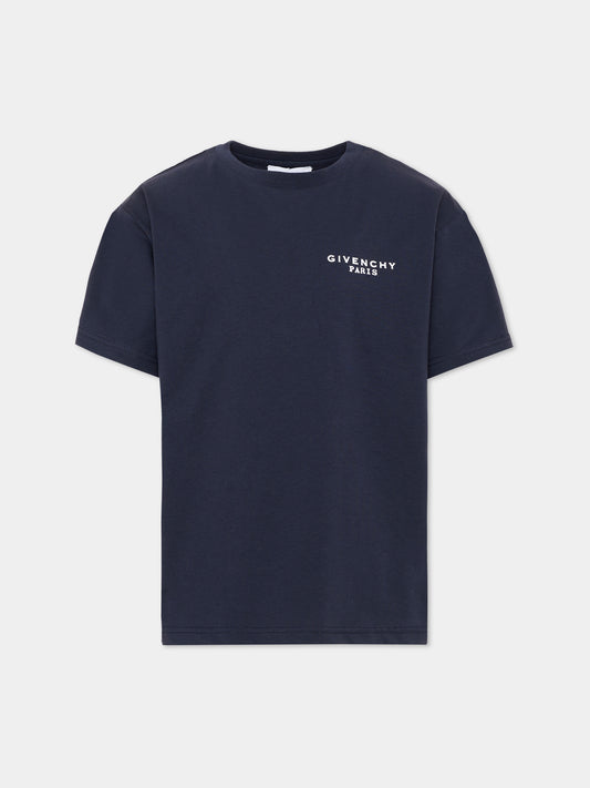 T-Shirt blu per bambini con logo,Givenchy Kids,H31280 853