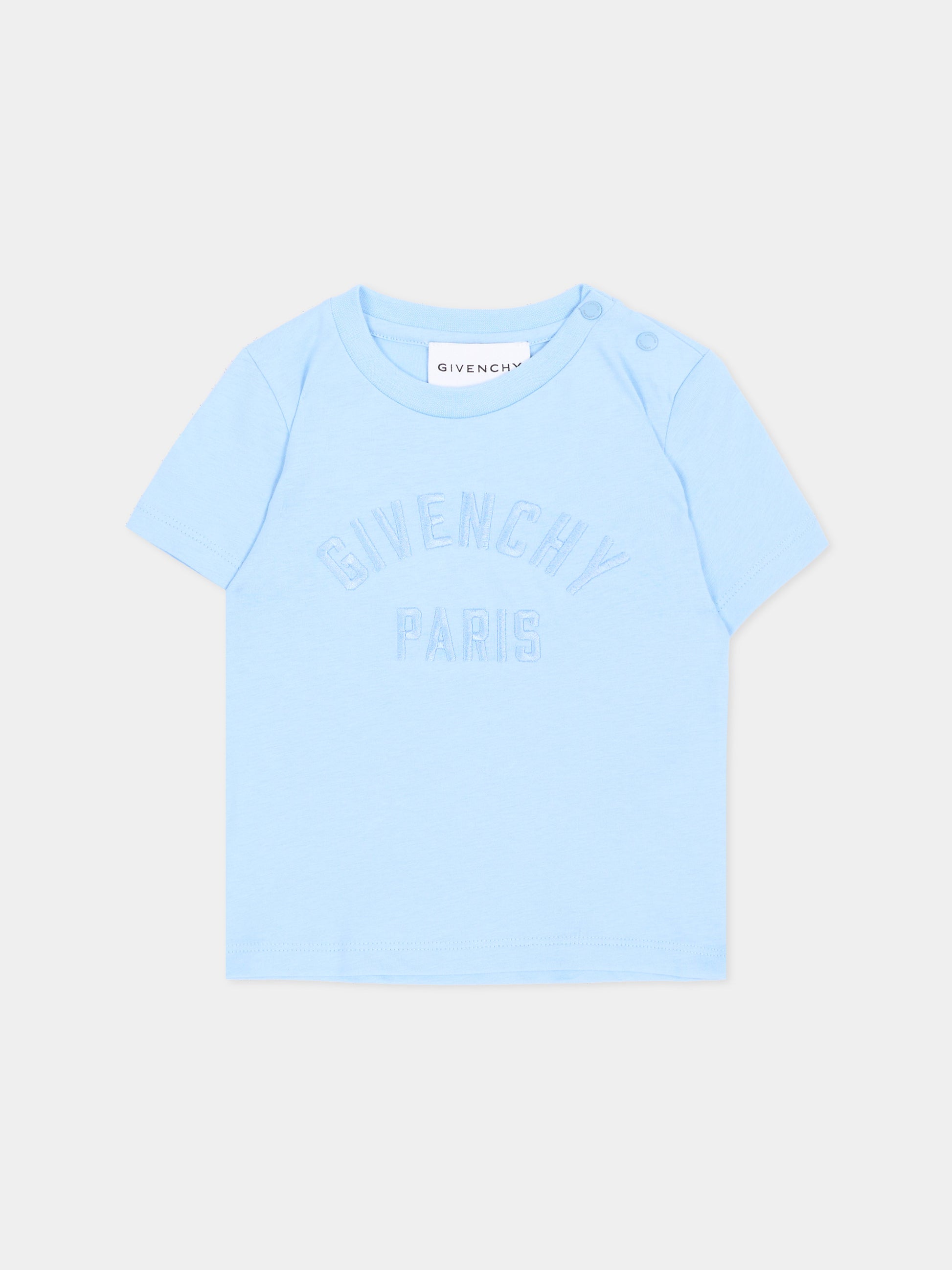 T-Shirt azzurra per neonato con logo,Givenchy Kids,H31286 789