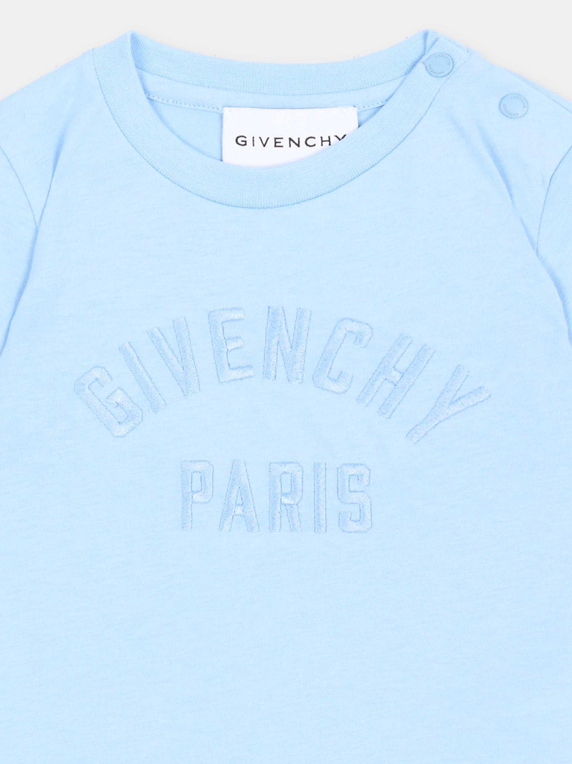 T-Shirt azzurra per neonato con logo,Givenchy Kids,H31286 789