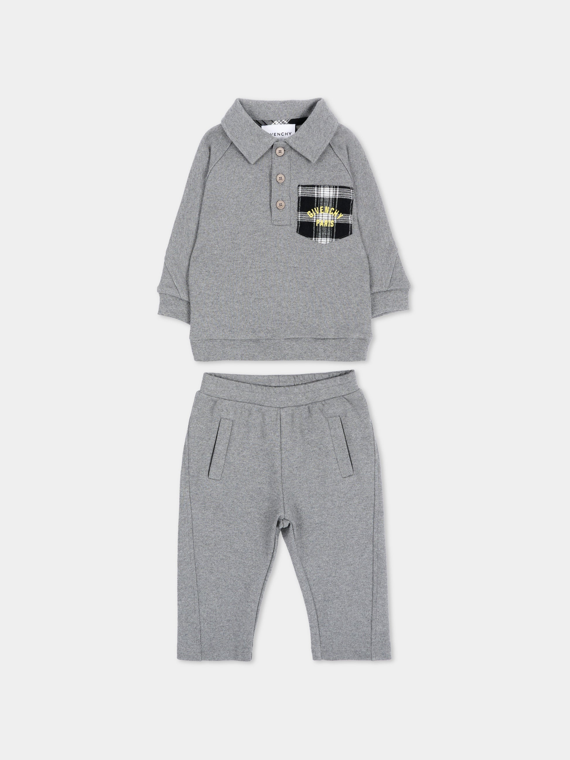 Completo sportivo lungo grigio melange per neonato,Givenchy Kids,H31454 A47