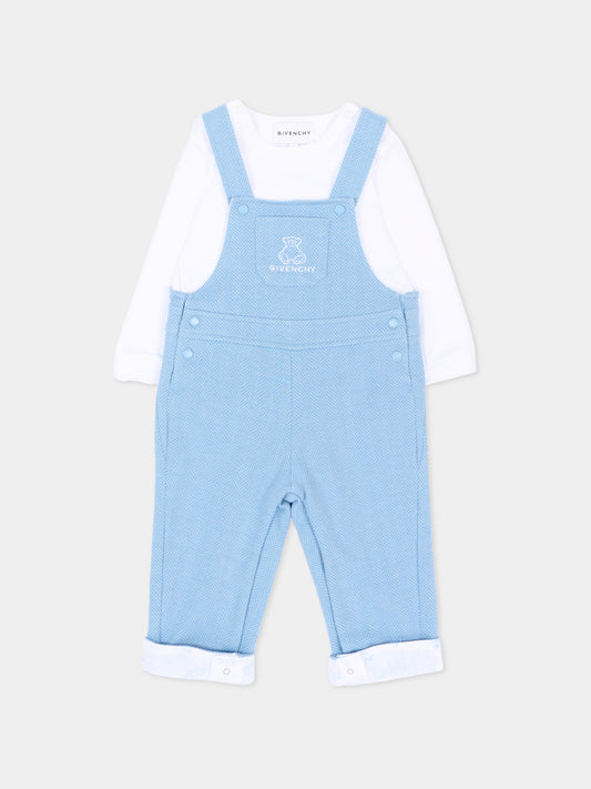 Salopette azzurra per neonato con ricamo,Givenchy Kids,H31538 783