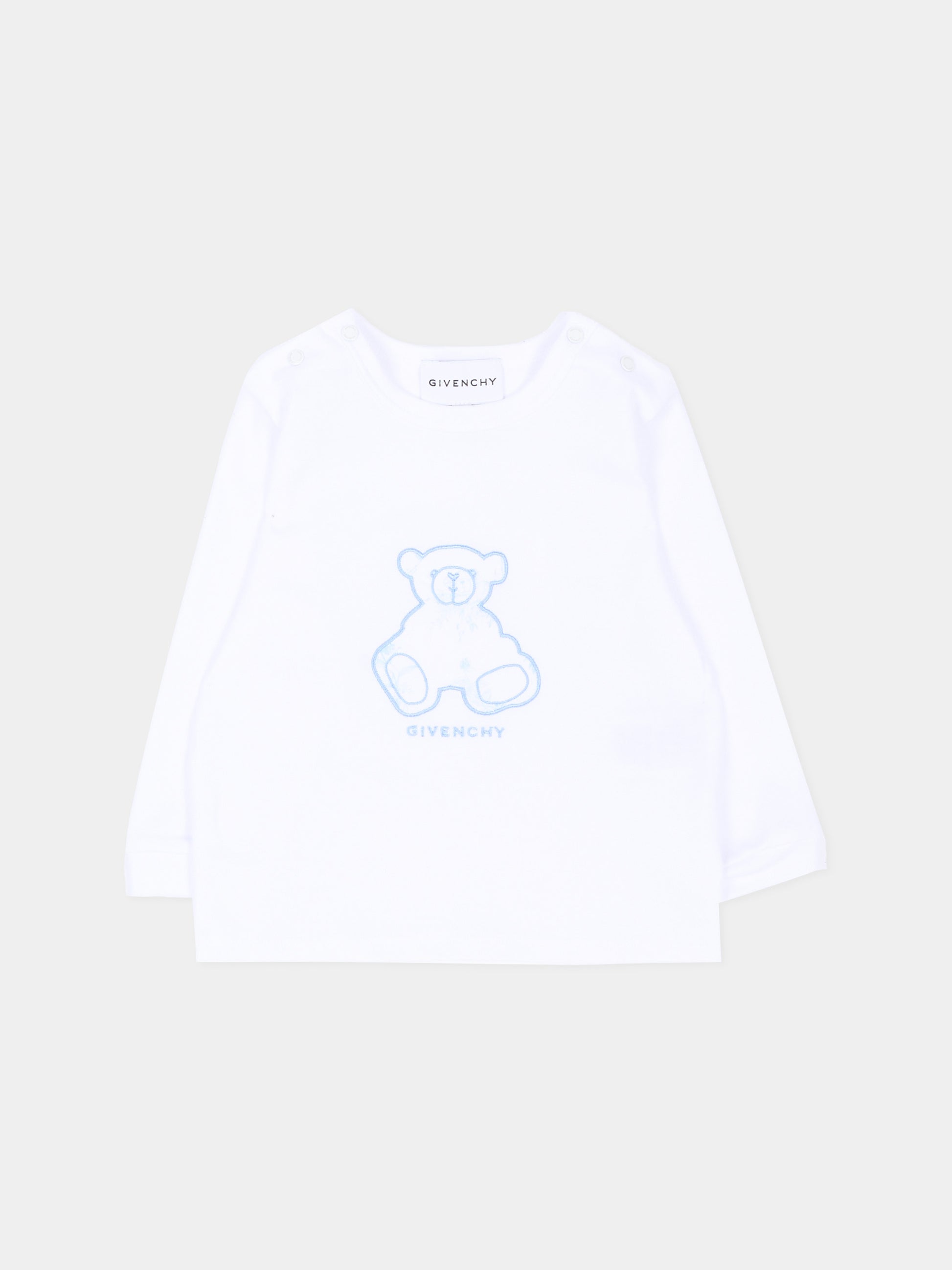 Salopette azzurra per neonato con ricamo,Givenchy Kids,H31538 783