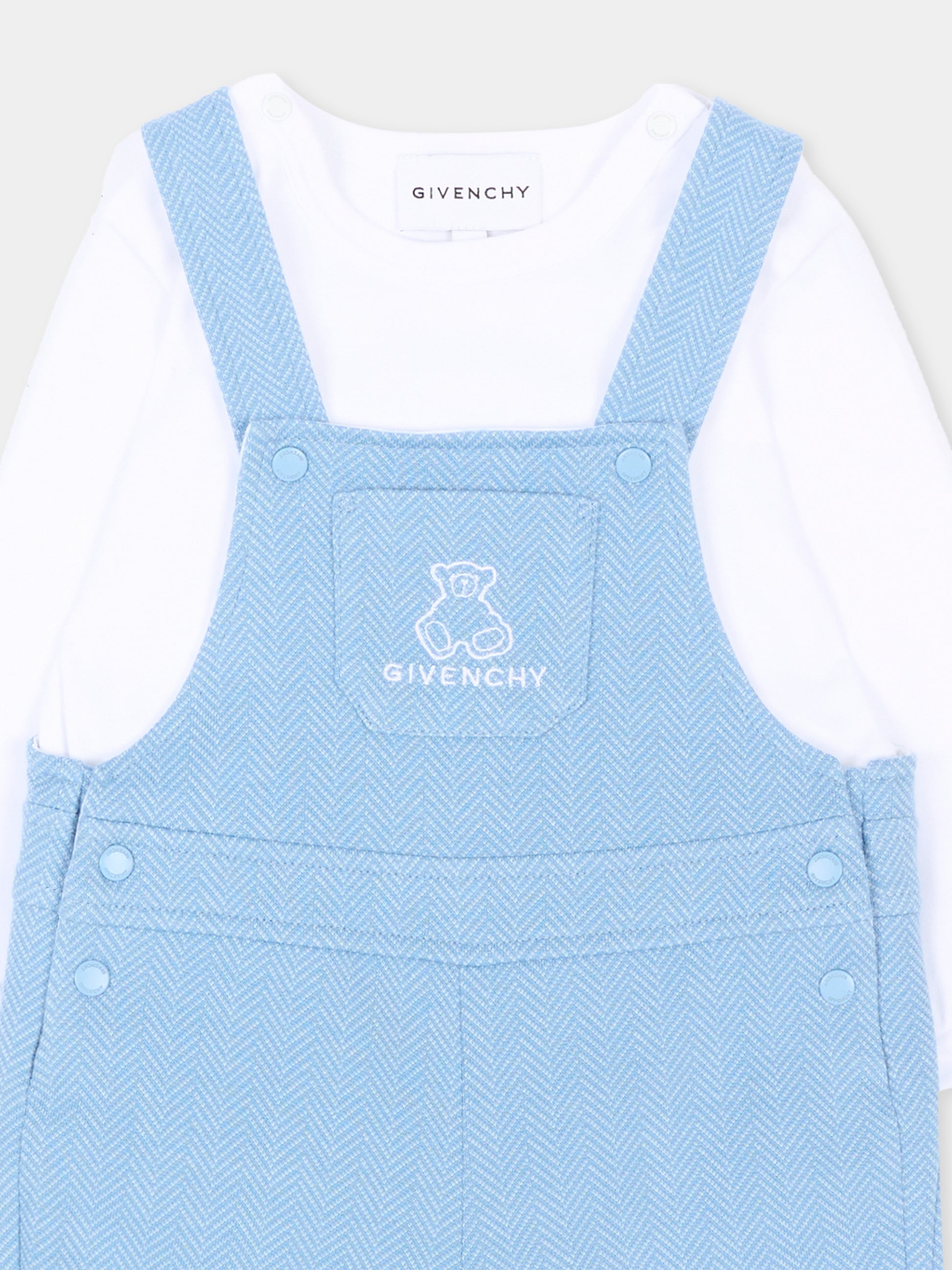 Salopette azzurra per neonato con ricamo,Givenchy Kids,H31538 783
