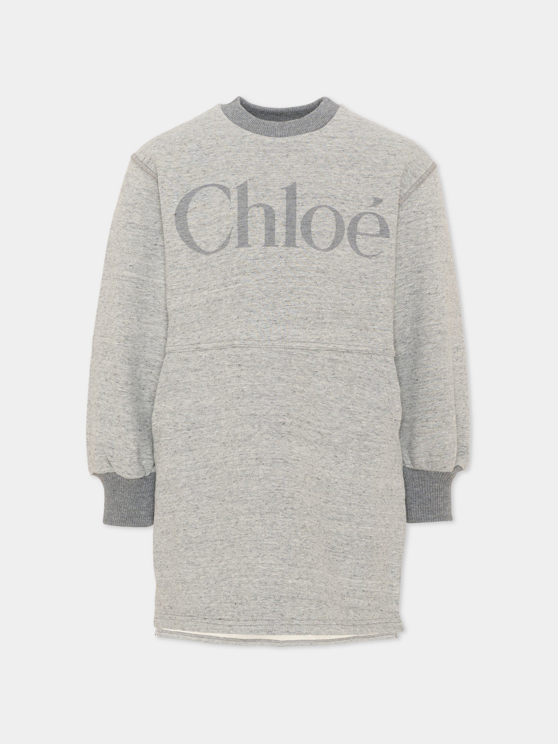 Vestito a manica lunga grigio con logo per bambina,Chloé Kids,C21244 M07