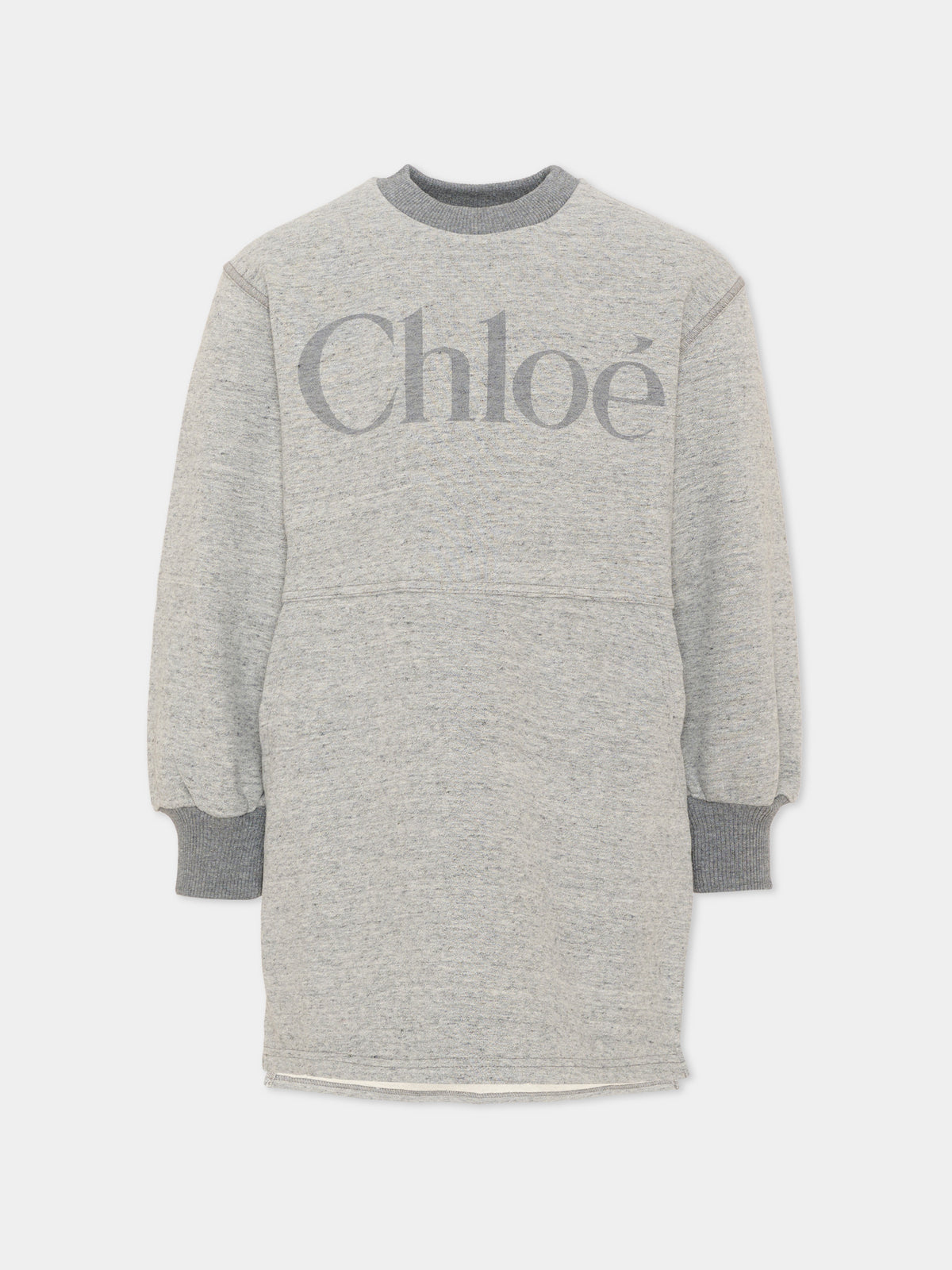 Vestito a manica lunga grigio con logo per bambina,Chloé Kids,C21244 M07
