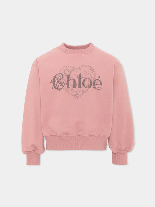Felpa rosa per bambina con logo,Chloé Kids,C21286 48W