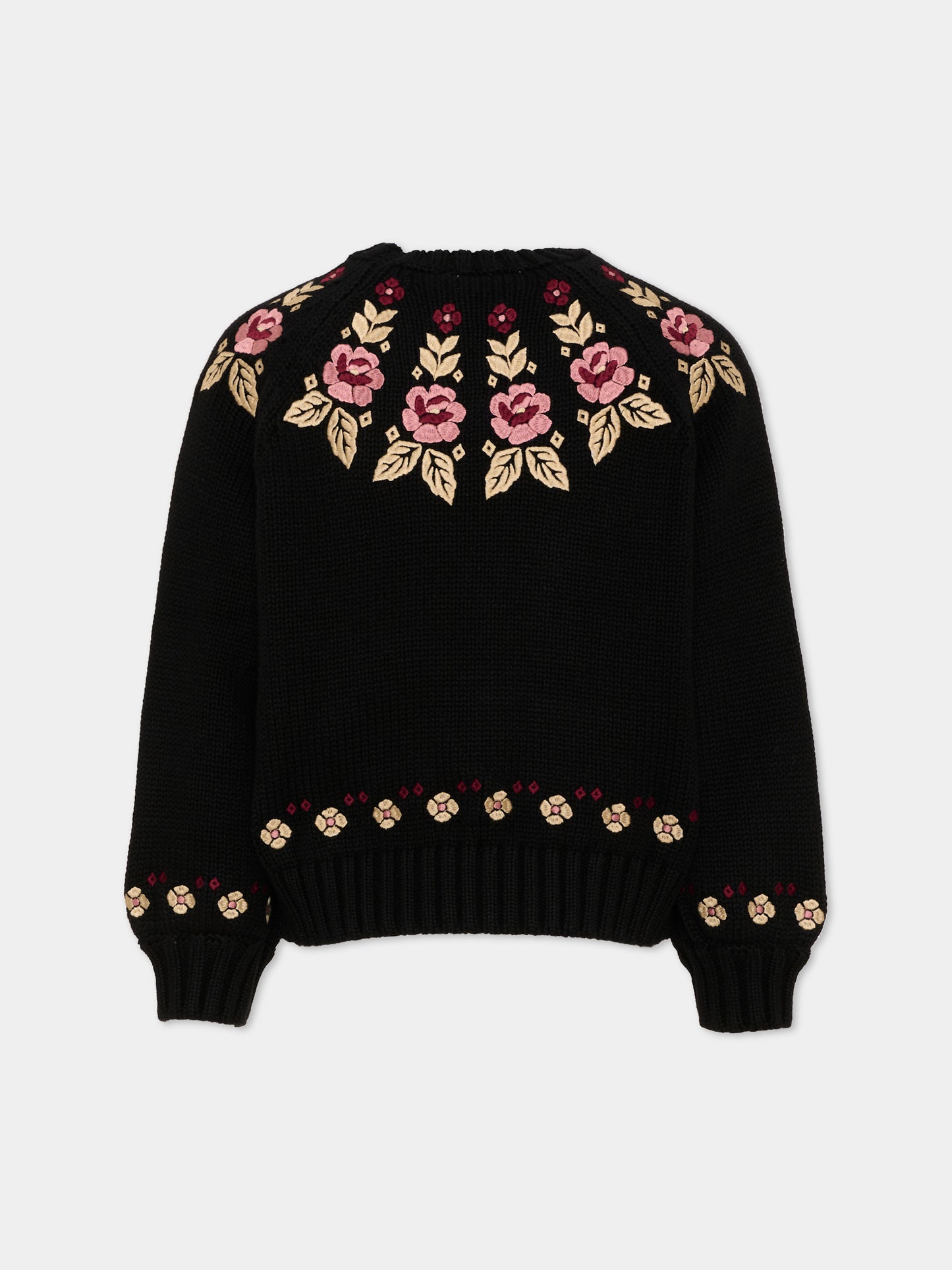 Maglione nero per bambina floreale,Chloé Kids,C21293 09B