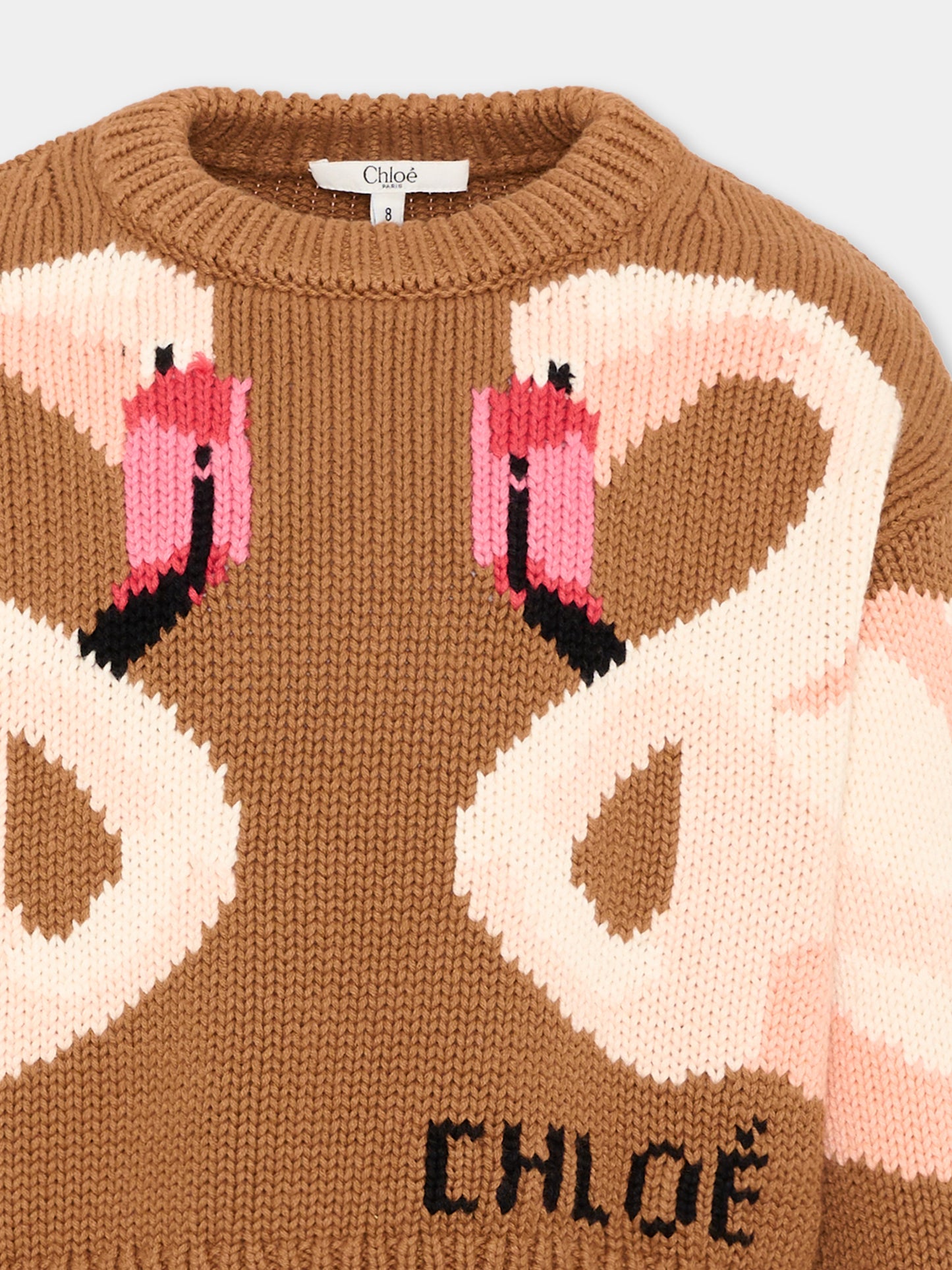 Maglione marrone per bambina con cigni,Chloé Kids,C21294 31F
