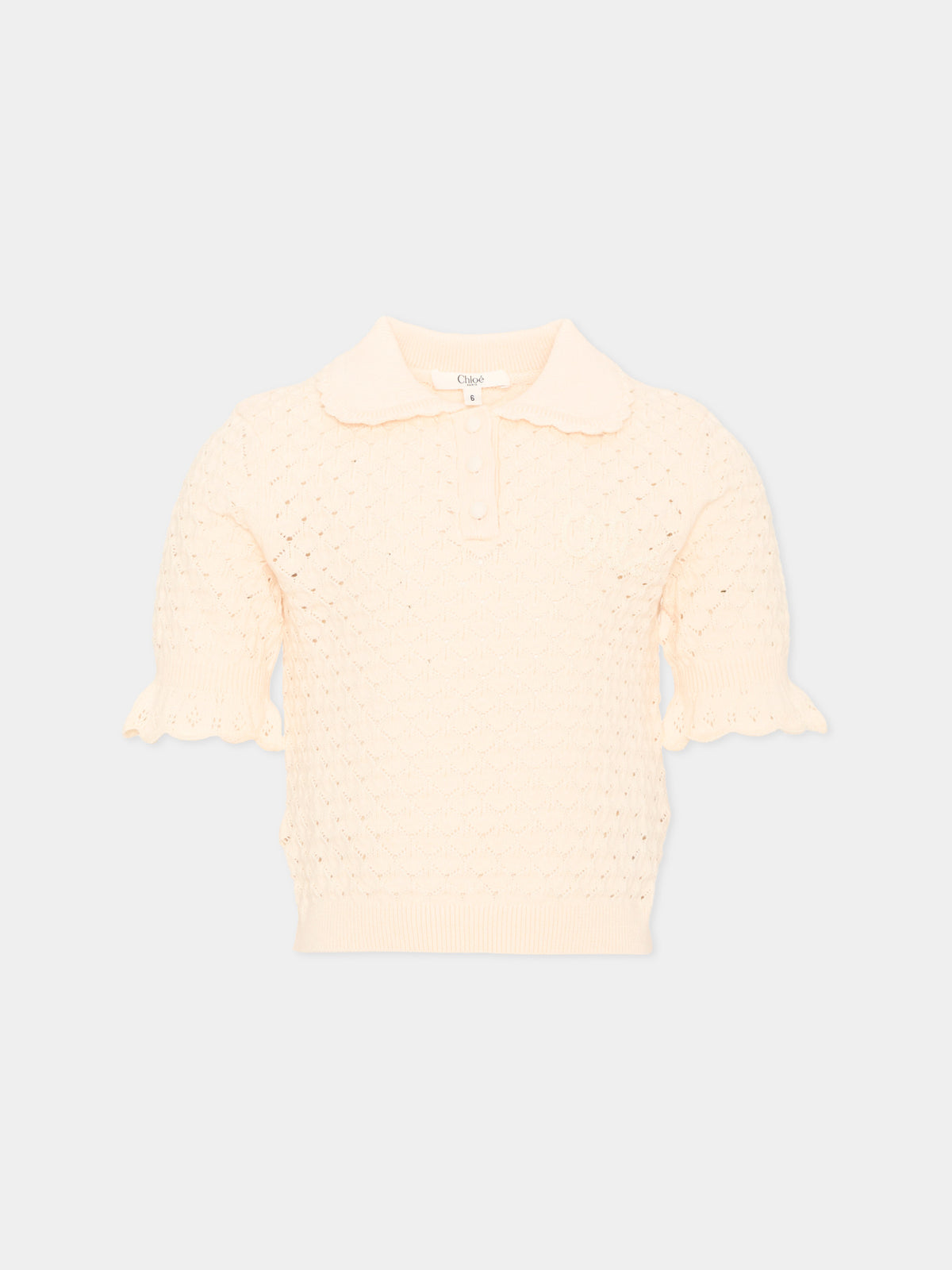 Polo a manica corta avorio traforata in maglia per bambina,Chloé Kids,C21296 148