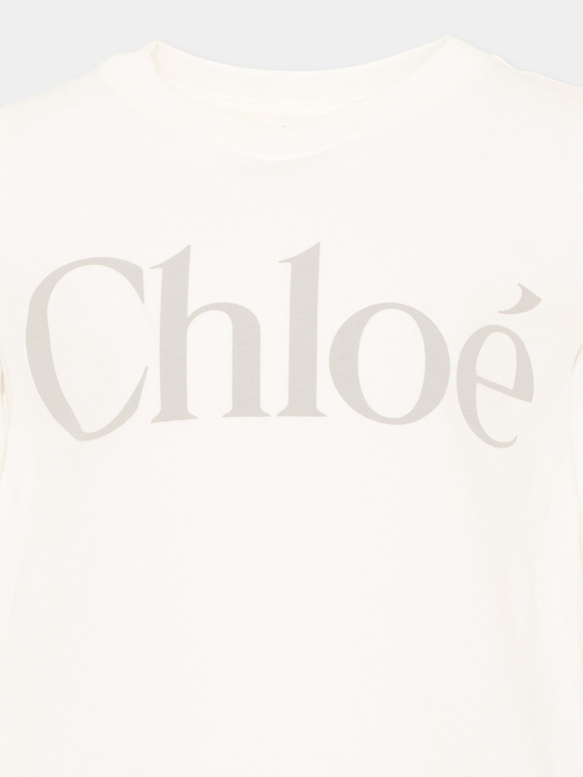 T-Shirt avorio per bambina con logo,Chloé Kids,C21299 117