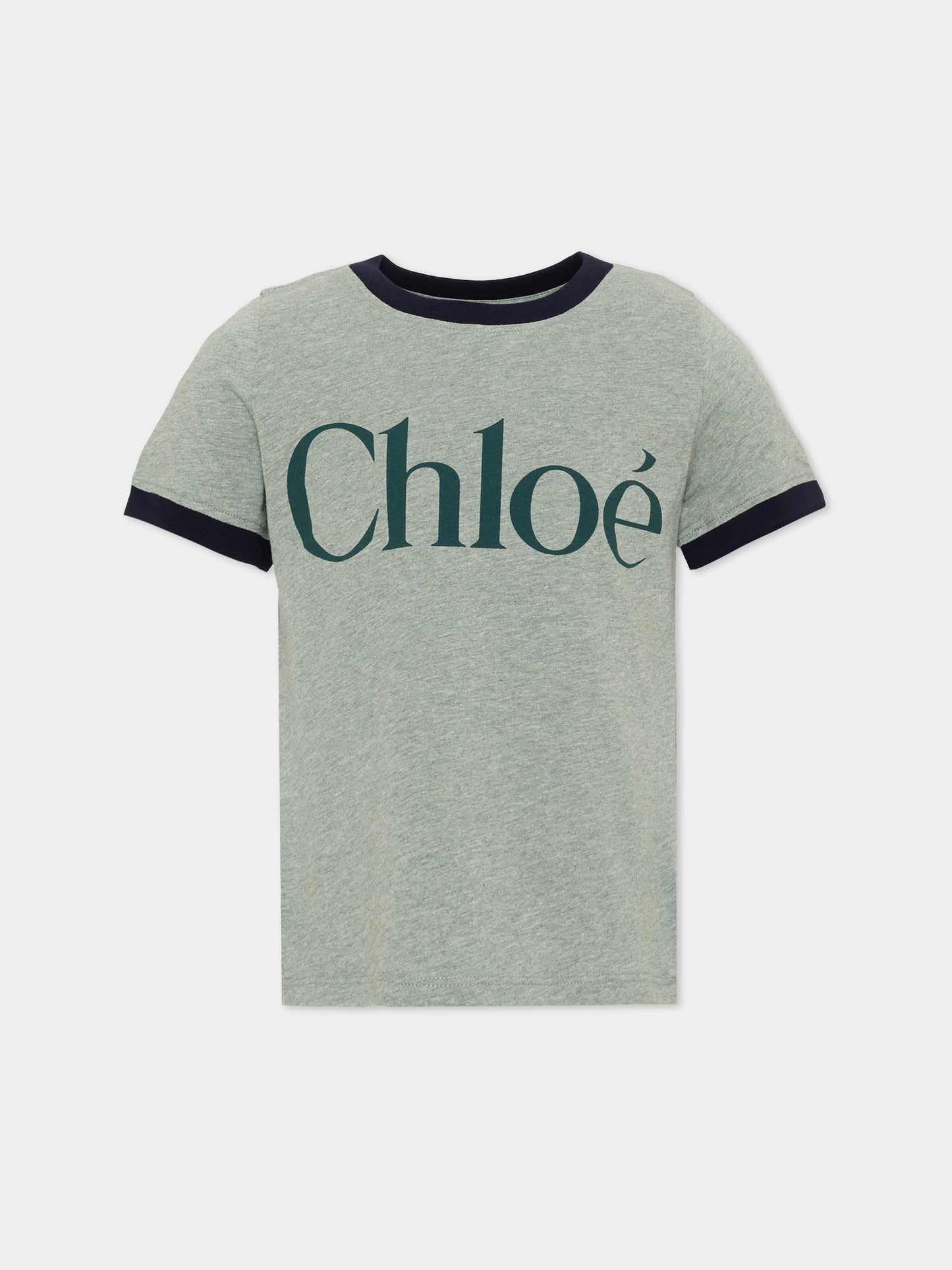 T-Shirt verde per bambina con logo,Chloé Kids,C21302 H02