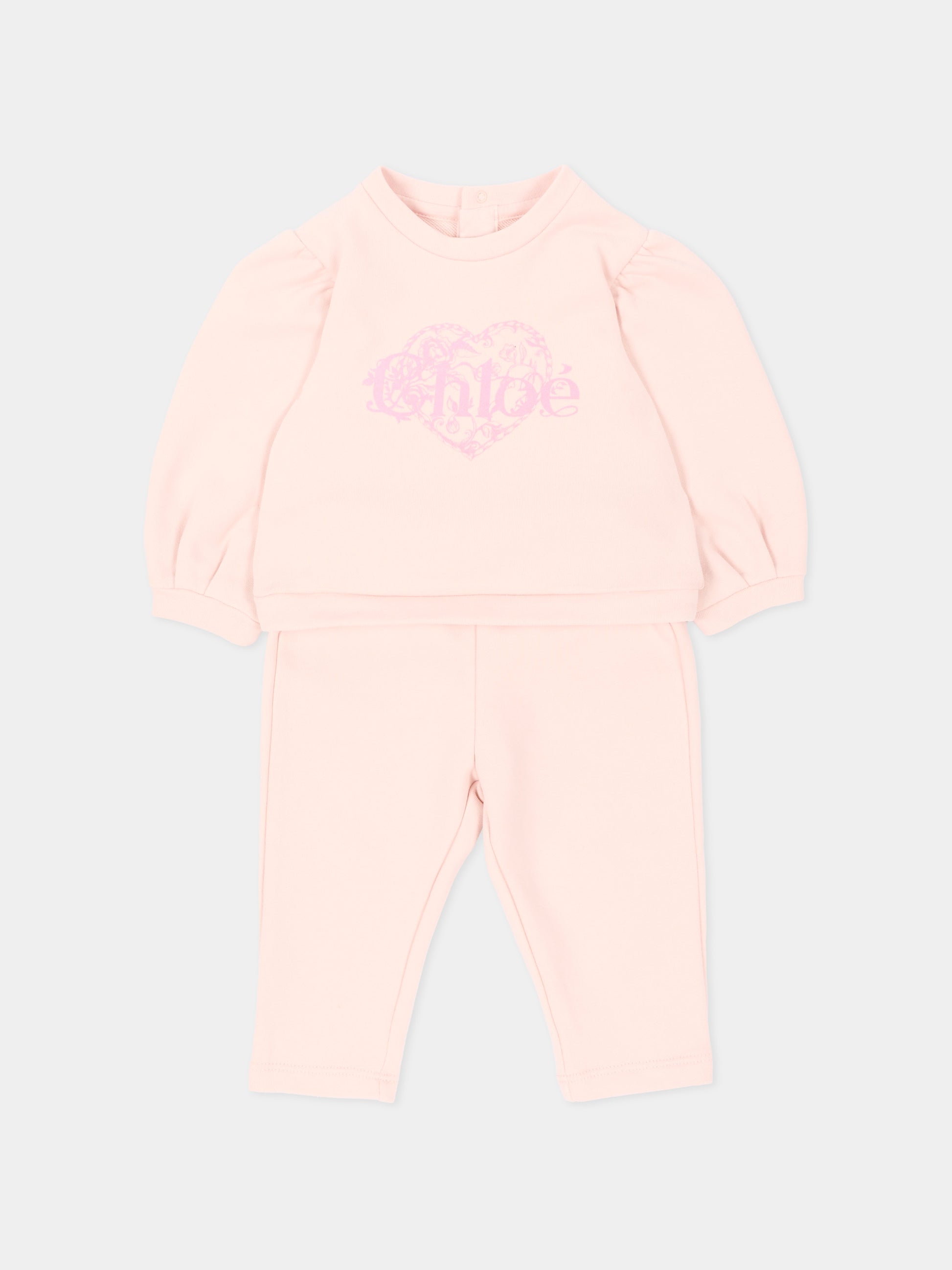 Completo sportivo lungo rosa per neonata,Chloé Kids,C21348 46J