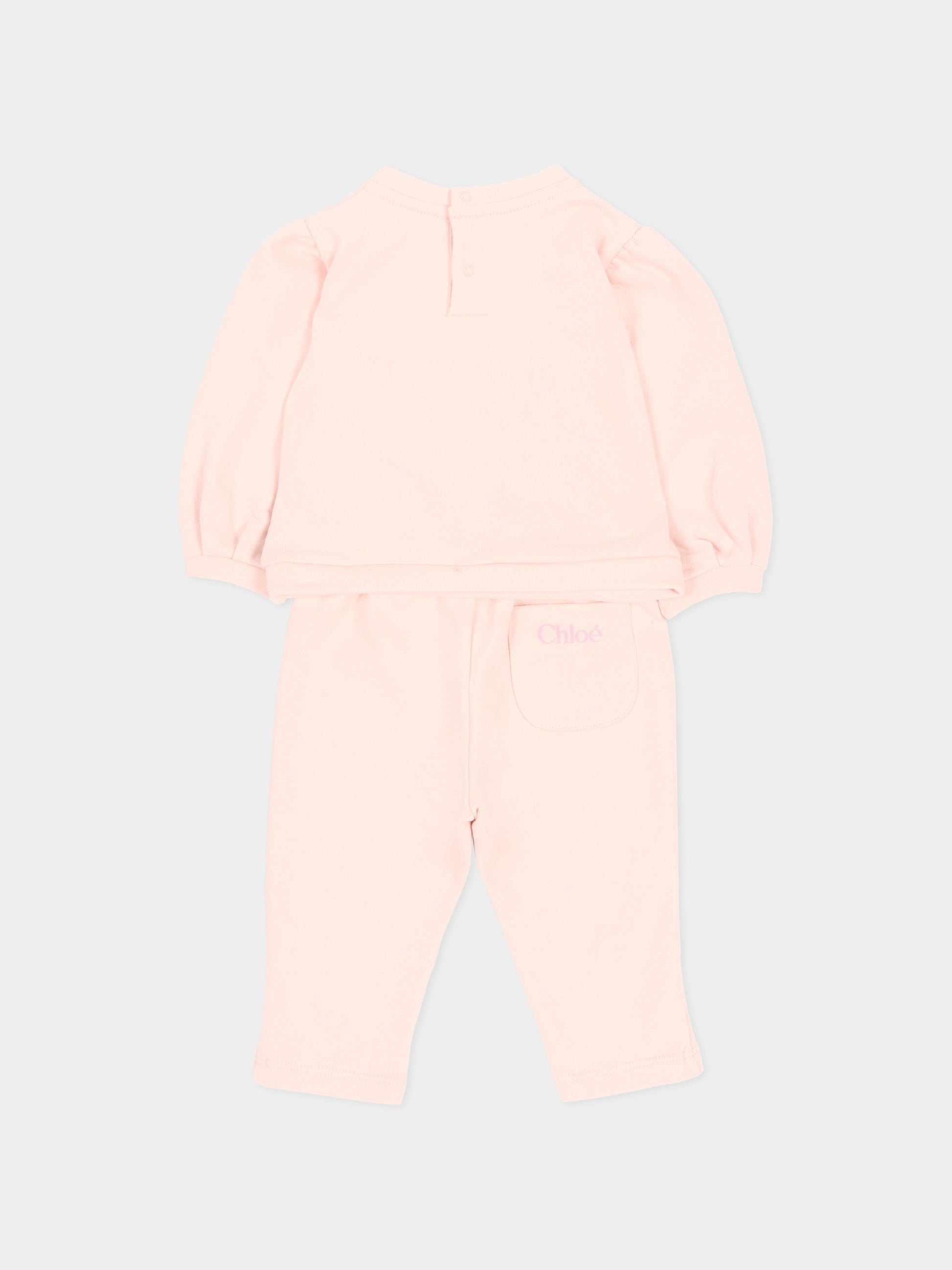 Completo sportivo lungo rosa per neonata,Chloé Kids,C21348 46J