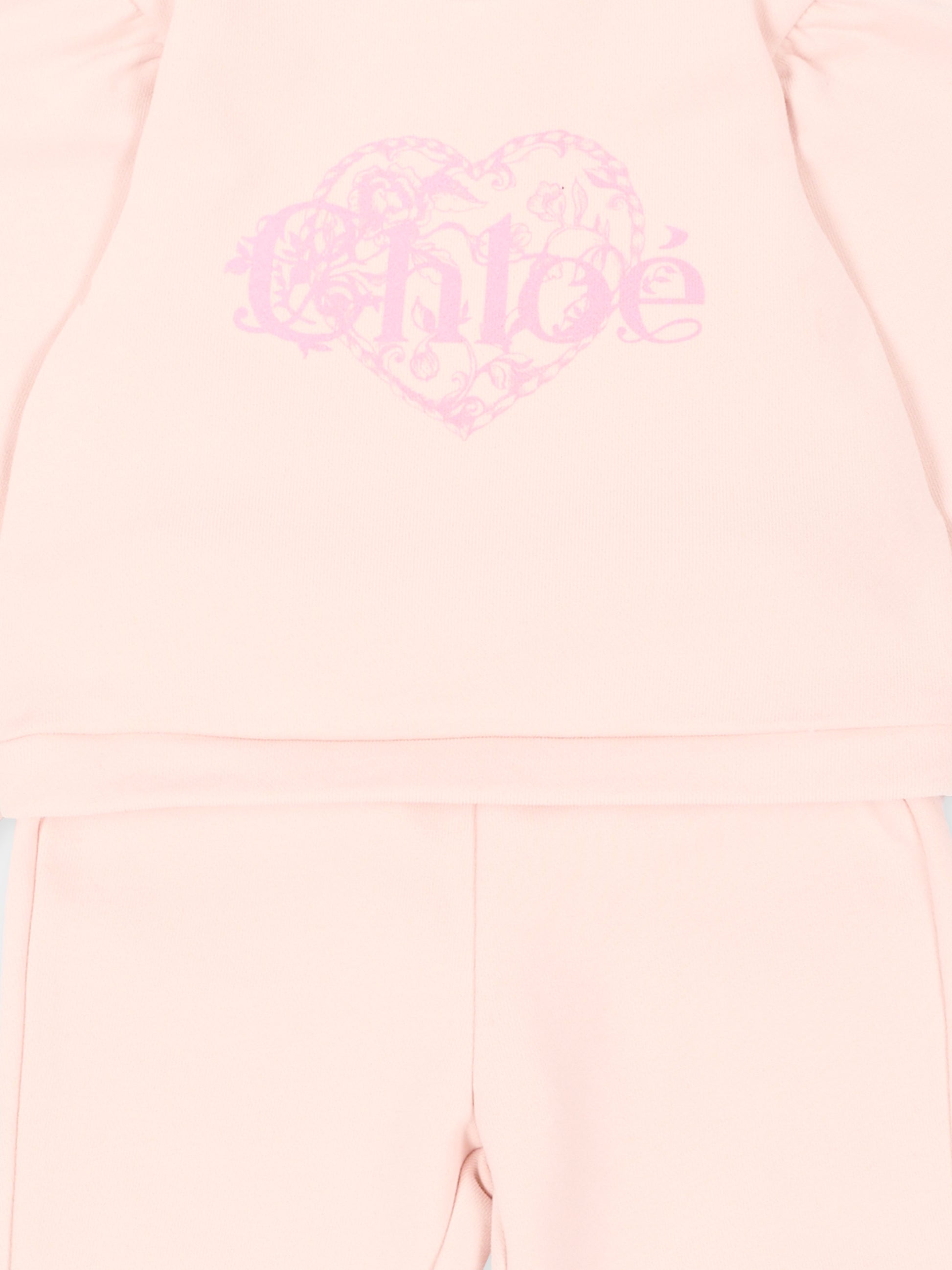 Completo sportivo lungo rosa per neonata,Chloé Kids,C21348 46J