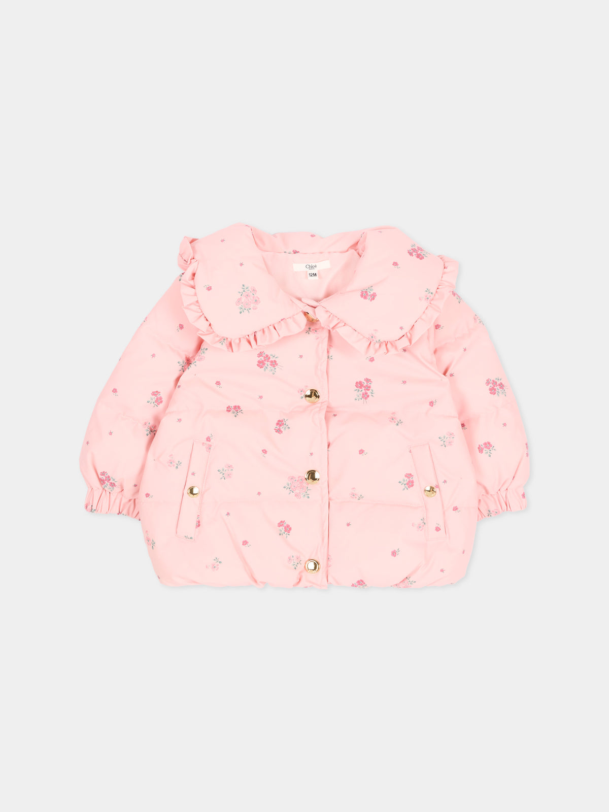 Piumino rosa per neonata floreale,Chloé Kids,C21358 461