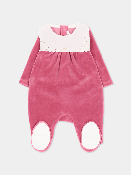 Tutina fucsia per neonata con ricamo,Chloé Kids,C21369 48S