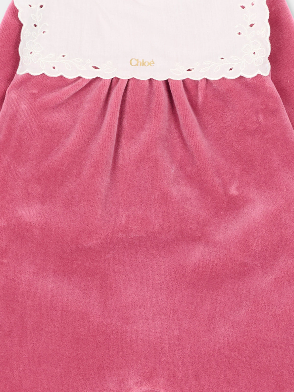 Tutina fucsia per neonata con ricamo,Chloé Kids,C21369 48S