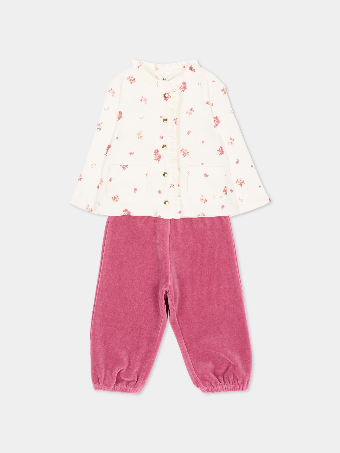 Completo sportivo lungo per neonata floreale,Chloé Kids,C21378 117