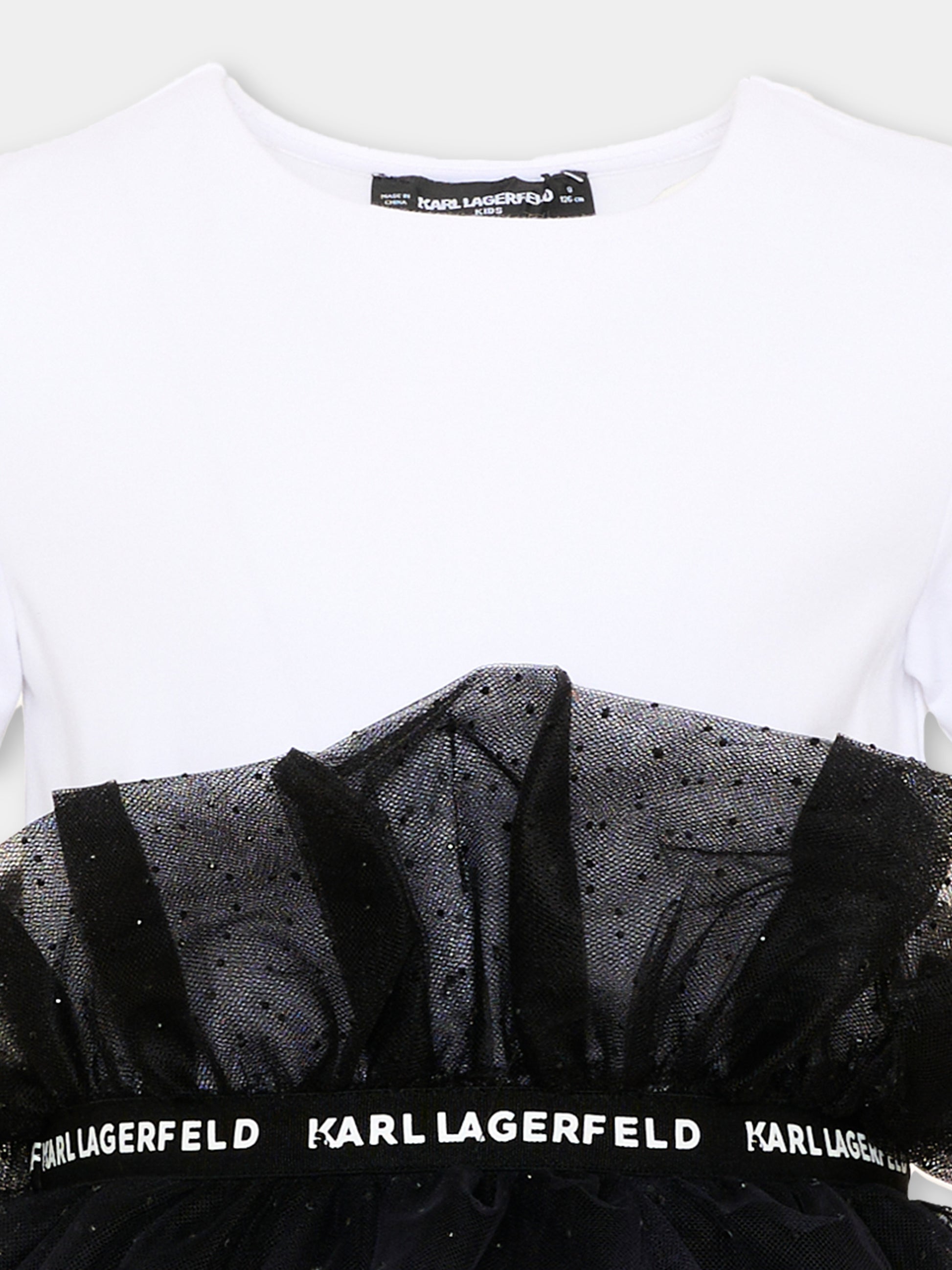 Abito elegante bianco e nero con tulle,Karl Lagerfeld Kids,Z31326 N50