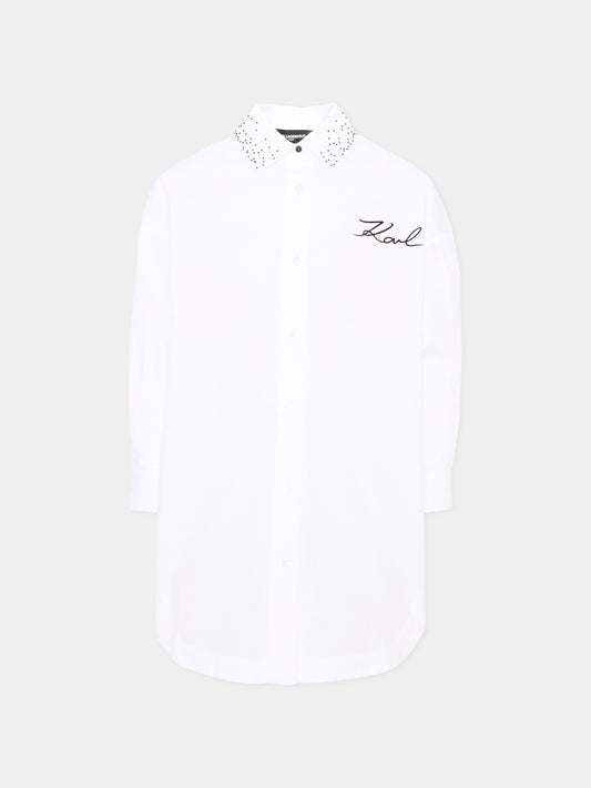 Vestito a manica lunga bianco con ricamo,Karl Lagerfeld Kids,Z31332 10P