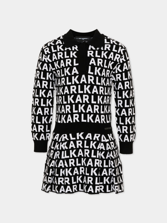 Vestito nero per bambina con logo,Karl Lagerfeld Kids,Z31338 M41