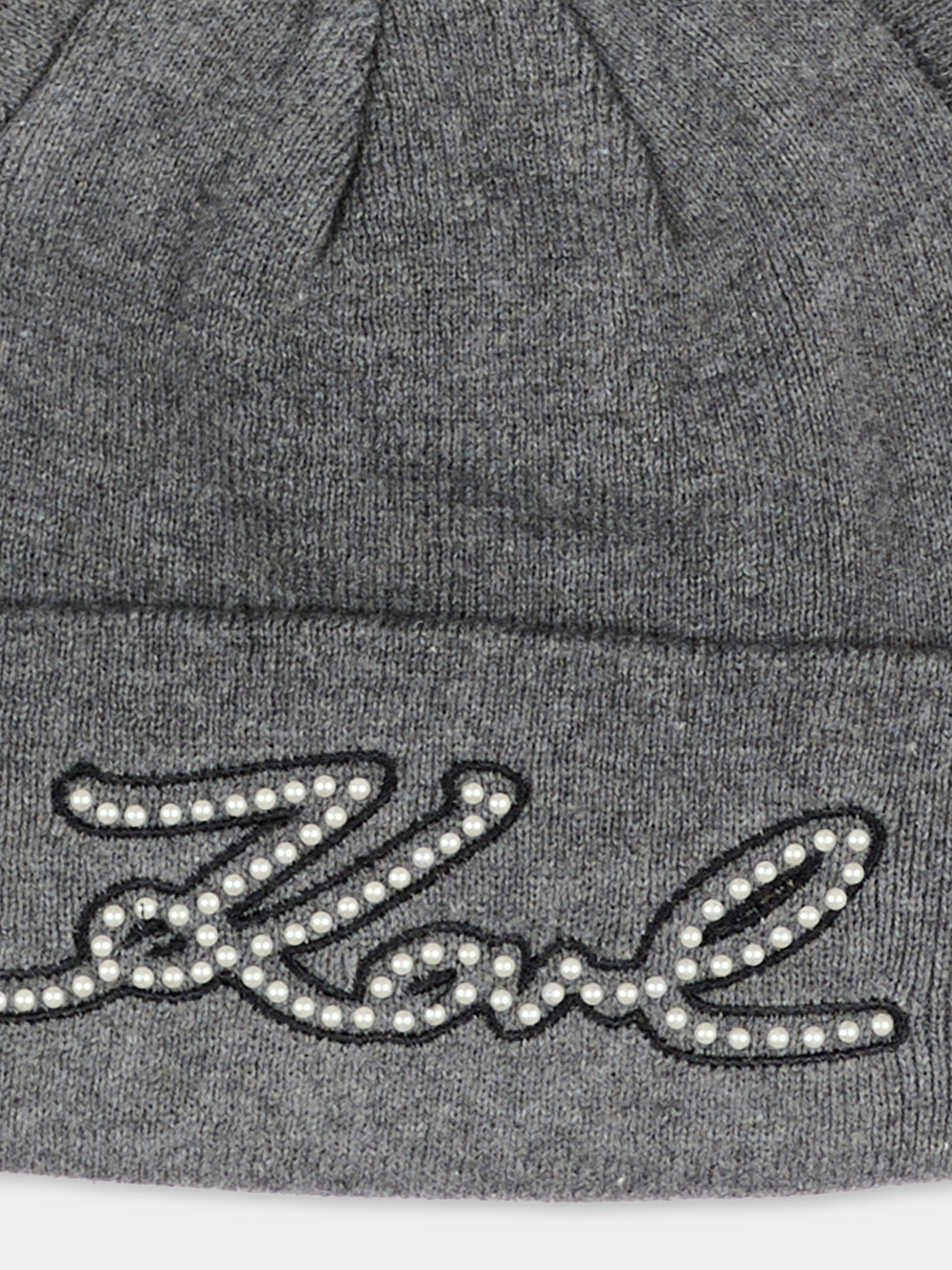 Berretto grigio per bambina con logo,Karl Lagerfeld Kids,Z31423 A19