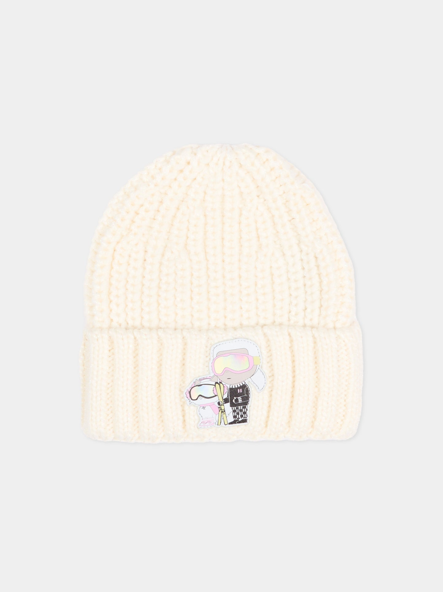 Berretto avorio per bambina con Ikonik Karl,Karl Lagerfeld Kids,Z31428 182