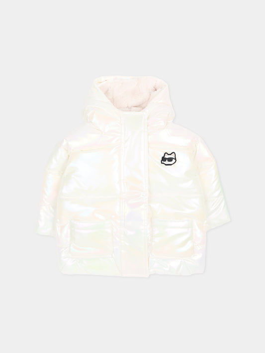 Piumino bianco per neonata con logo,Karl Lagerfeld Kids,Z31481 N57