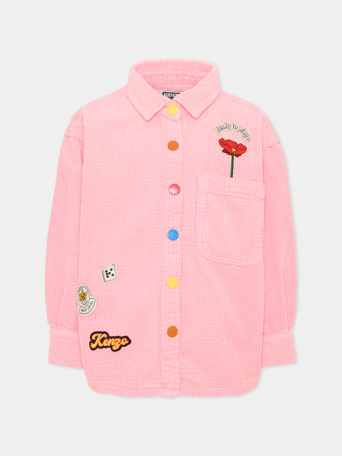 Camicia a manica lunga rosa per bambina con patch,Kenzo Kids,K61910 45A
