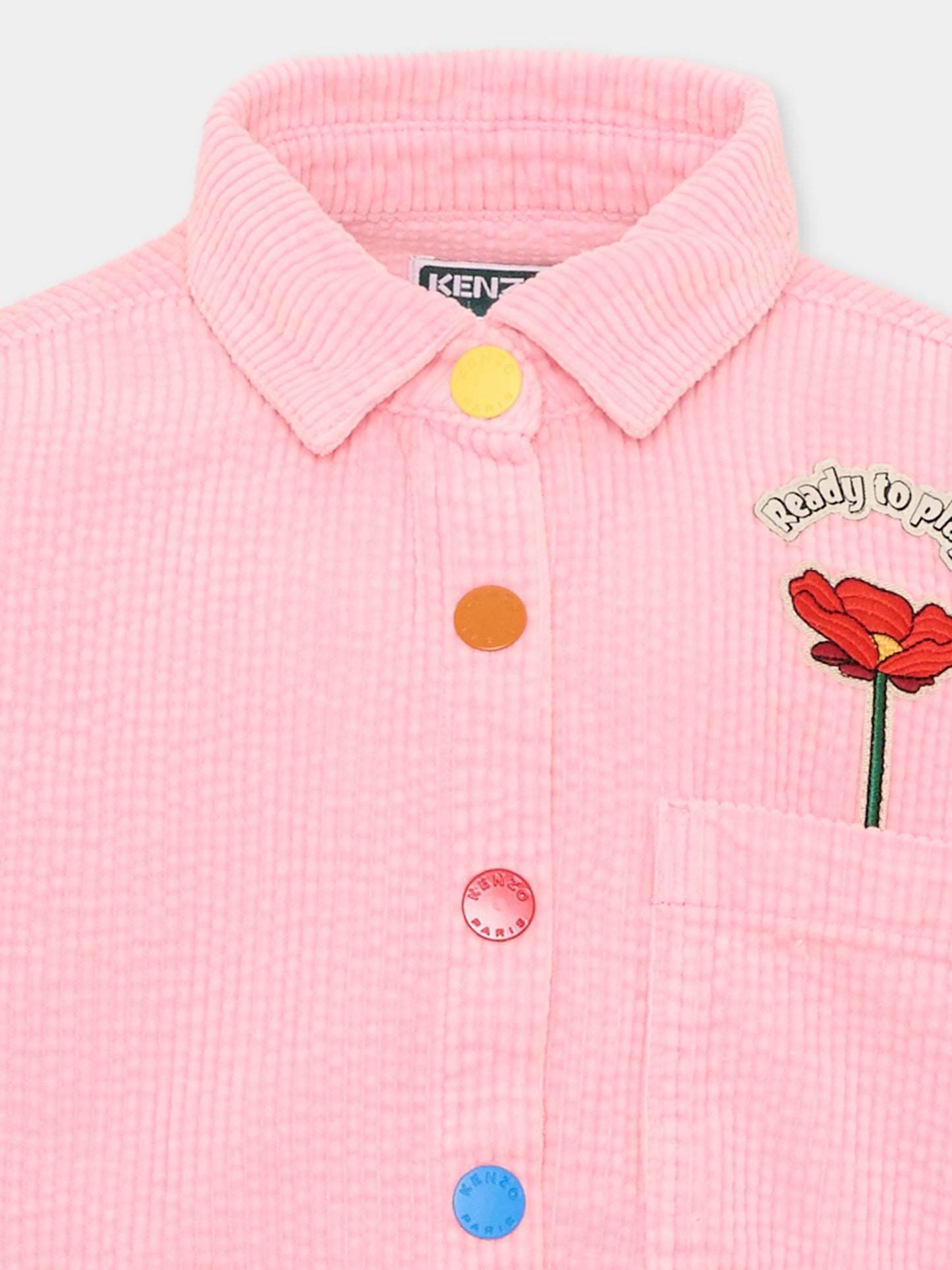 Camicia a manica lunga rosa per bambina con patch,Kenzo Kids,K61910 45A