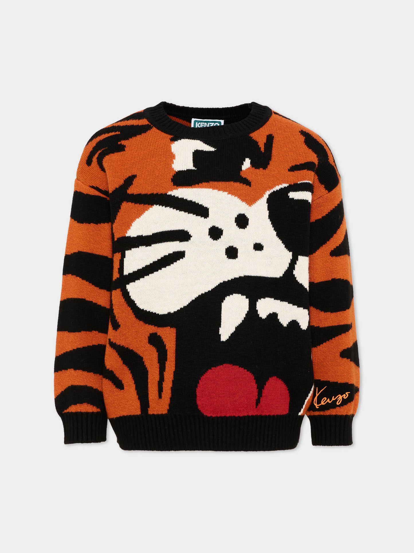 Maglione arancione per bambini con tigre,Kenzo Kids,K61939 E10
