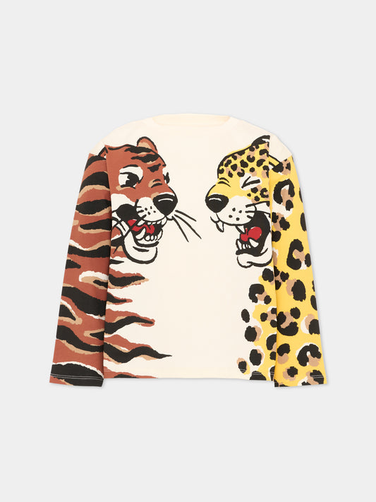 T-shirt avorio per bambini con tigri,Kenzo Kids,K61960 21G