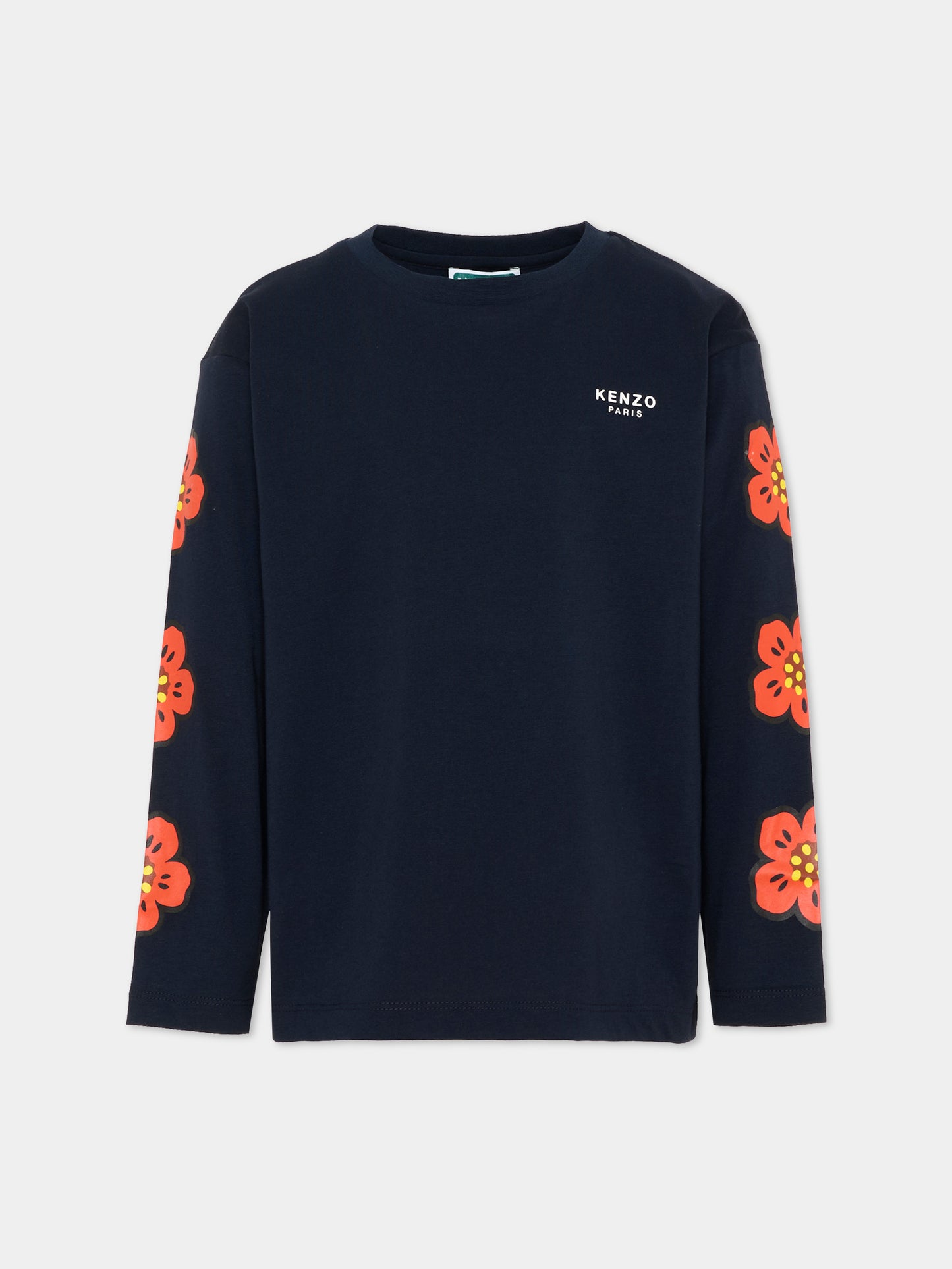 T-Shirt blu per bambina con fiori boke,Kenzo Kids,K62018 845