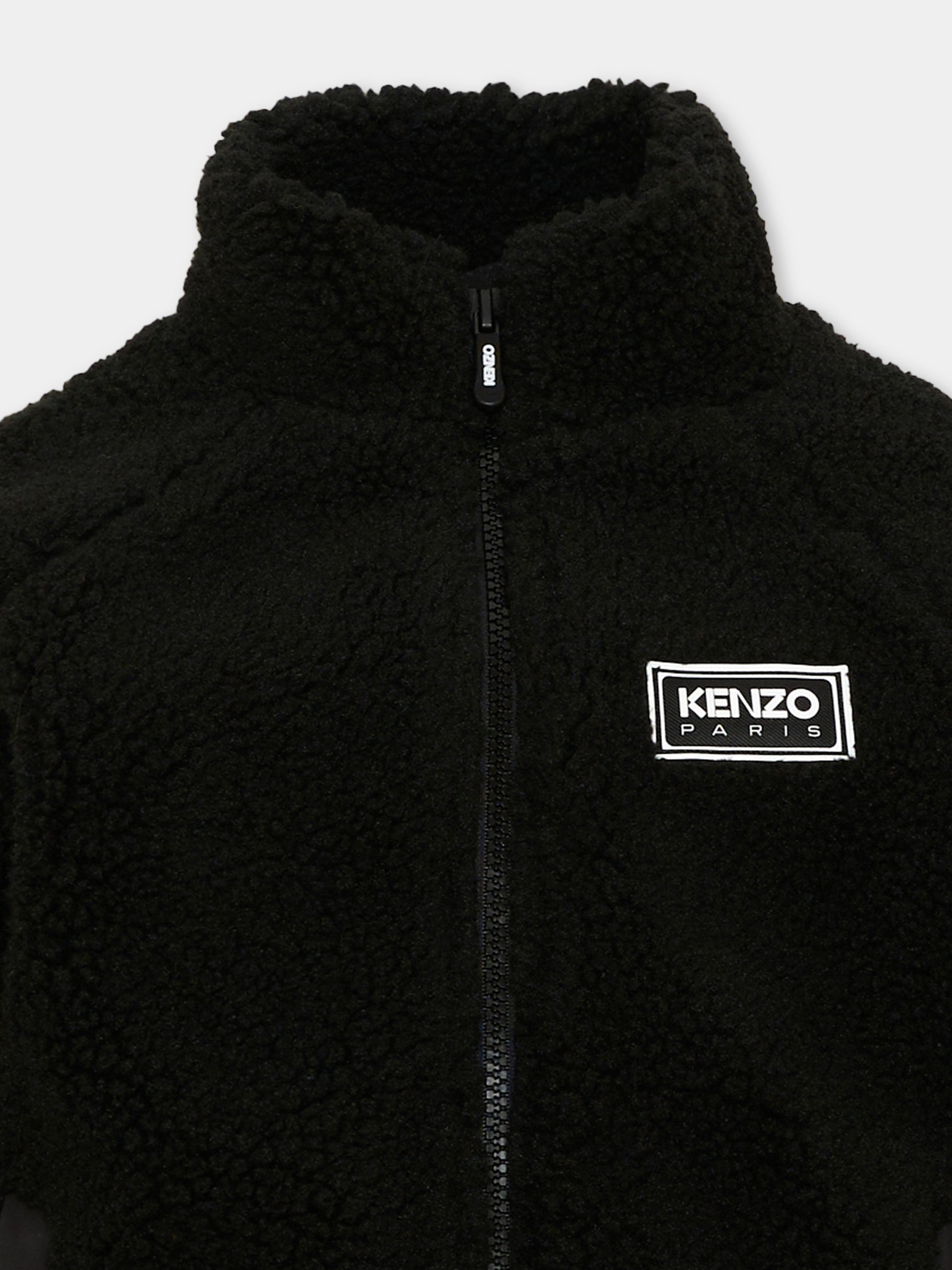 Ecopelliccia nera per bambini con logo,Kenzo Kids,K62038 09B