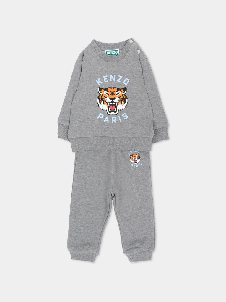 Completo sportivo lungo grigio per neonato con tigre,Kenzo Kids,K62102 A29