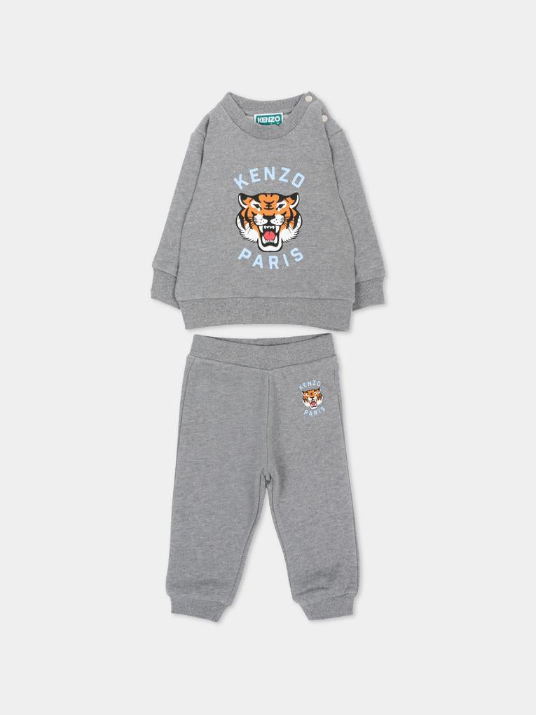 Completo sportivo lungo grigio per neonato con tigre,Kenzo Kids,K62102 A29