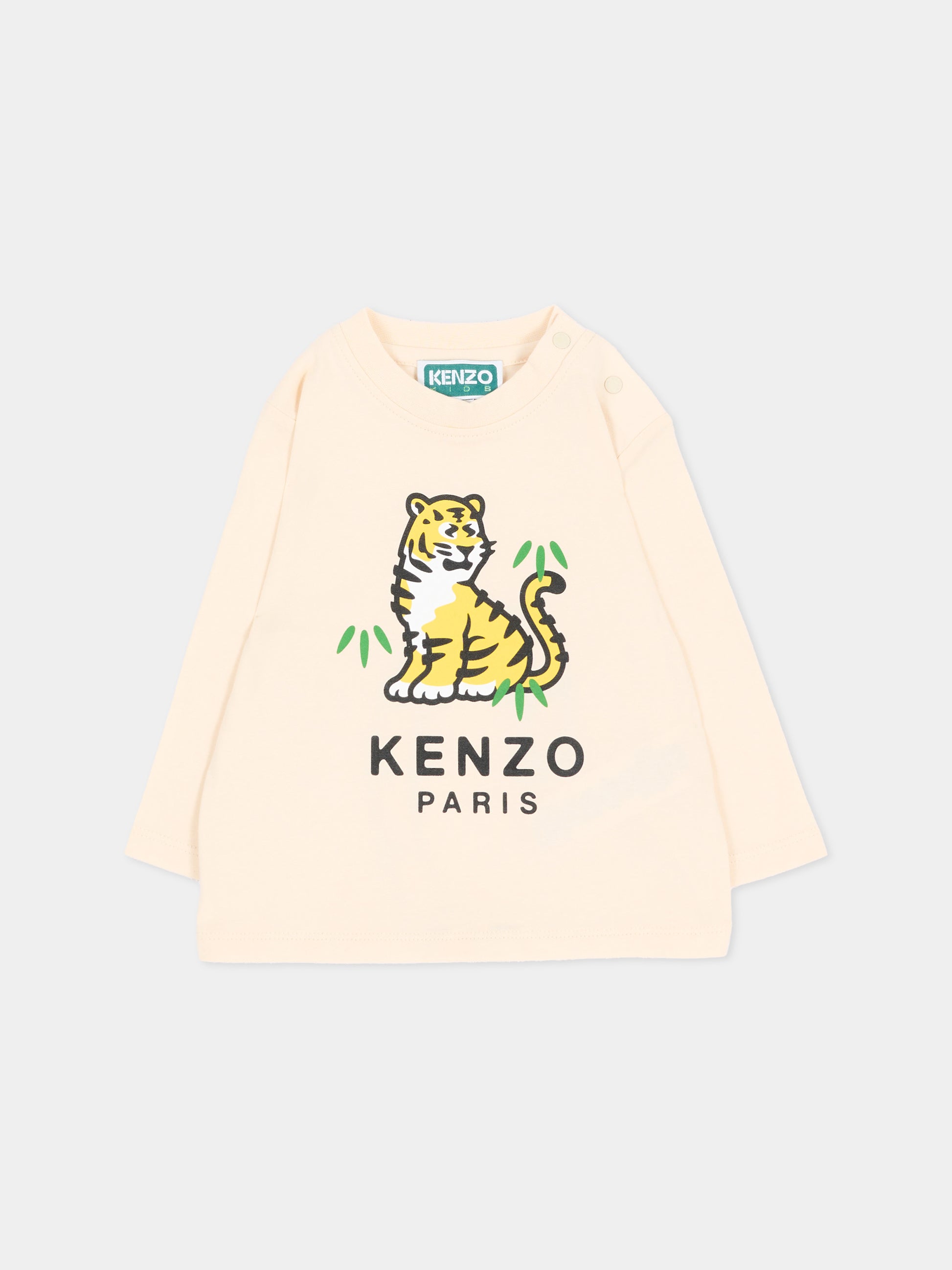 T-shirt a manica lunga avorio per neonato con tigre,Kenzo Kids,K62111 21G