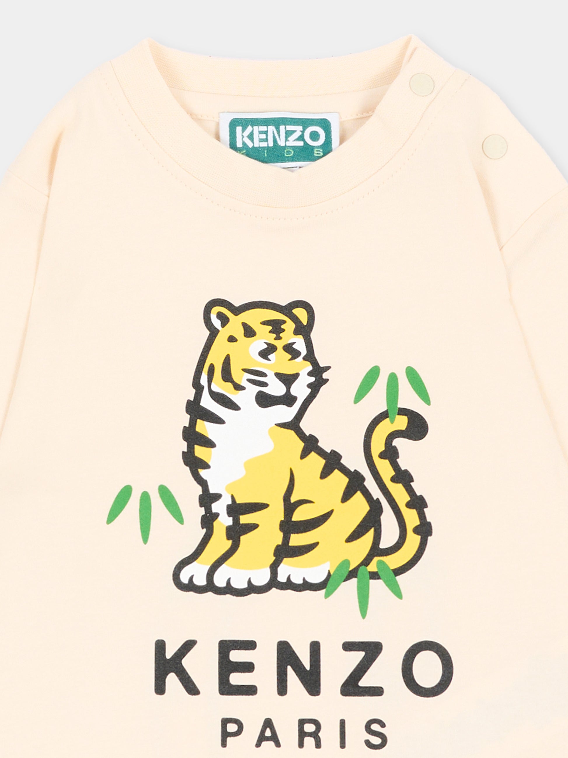 T-shirt a manica lunga avorio per neonato con tigre,Kenzo Kids,K62111 21G