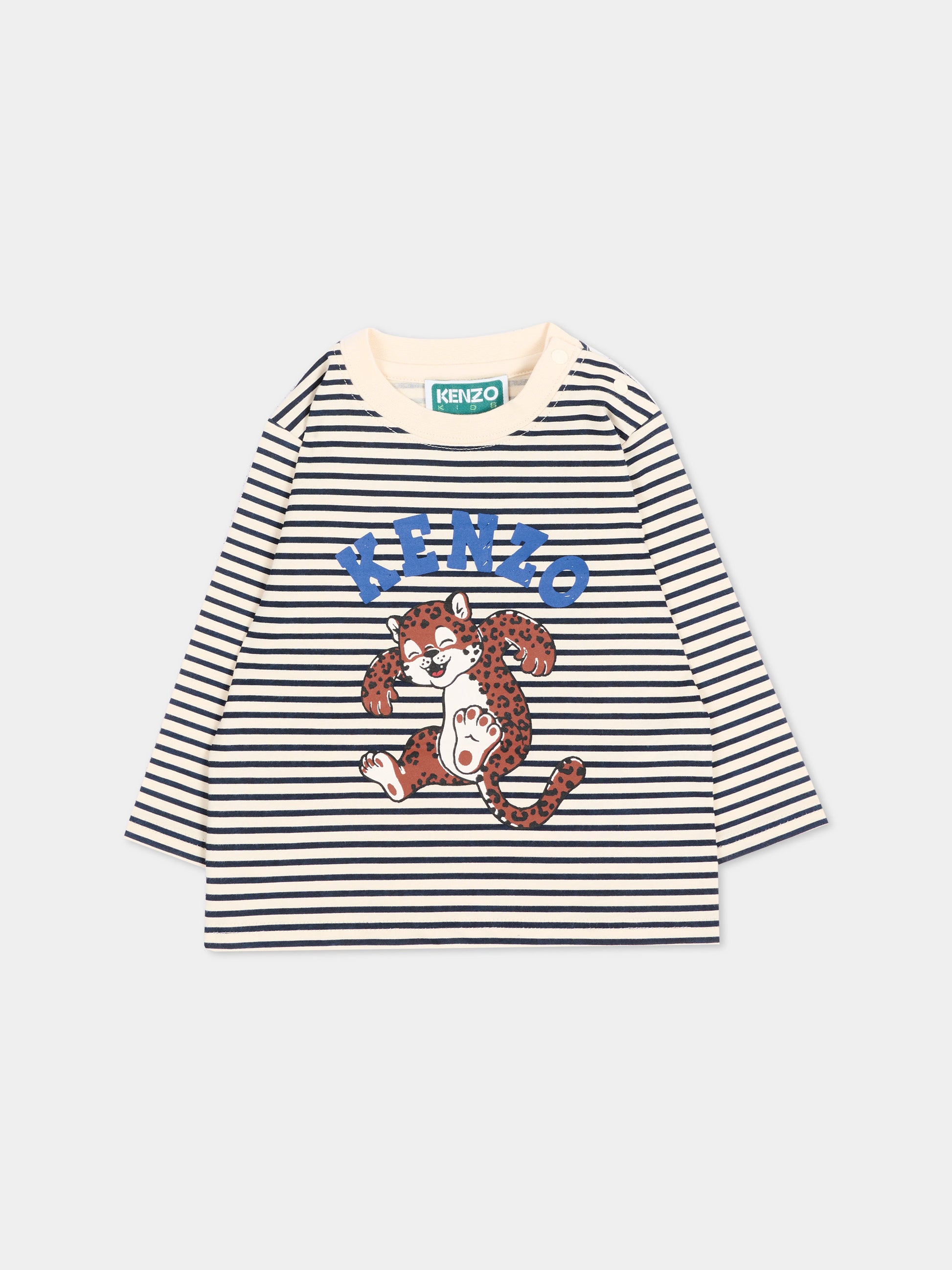 T-shirt a manica lunga blu a righe,Kenzo Kids,K62130 21G