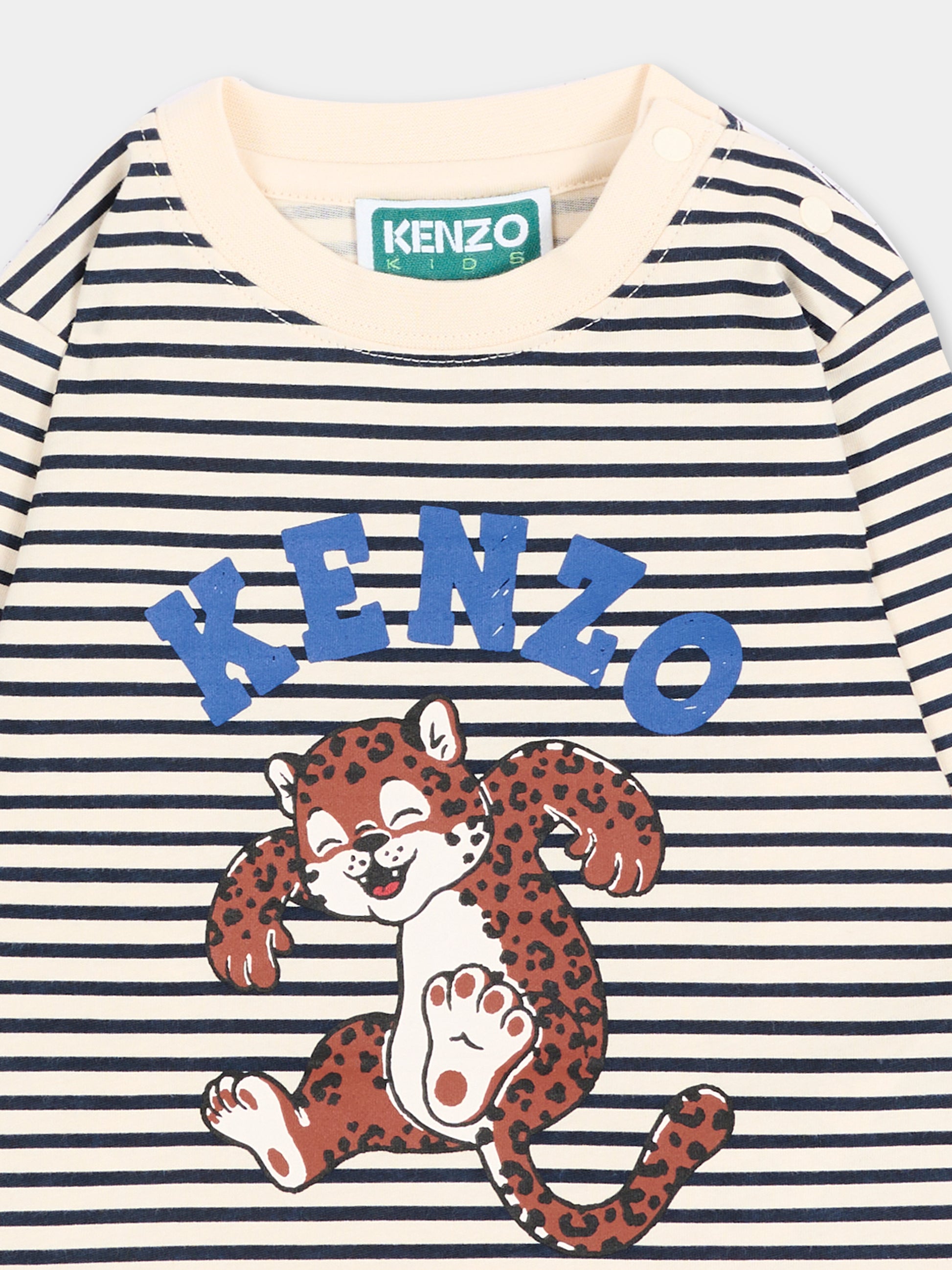 T-shirt a manica lunga blu a righe,Kenzo Kids,K62130 21G