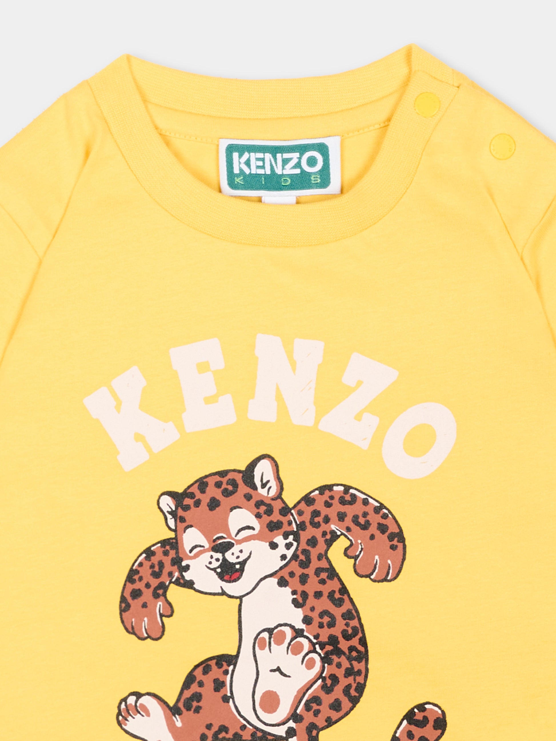 T-shirt gialla per neonati con leopardo,Kenzo Kids,K62188 563