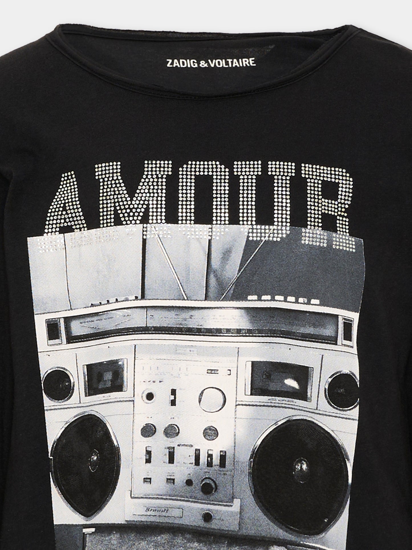 T-shirt nera per bambina con stampa,Zadig & Voltaire Kids,X60796 09B