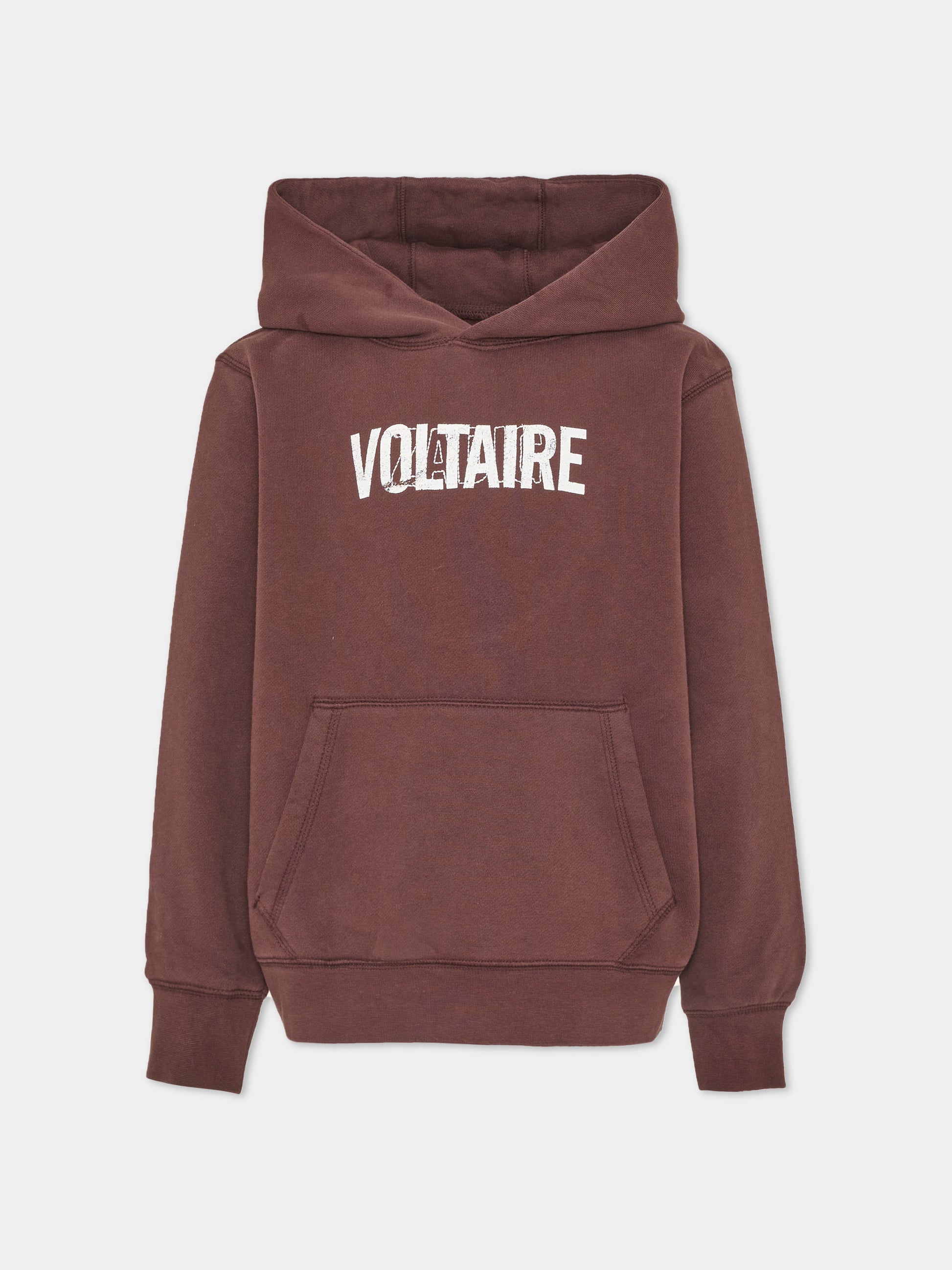 Felpa con cappuccio marrone per bambini con logo,Zadig & Voltaire Kids,X60847 319