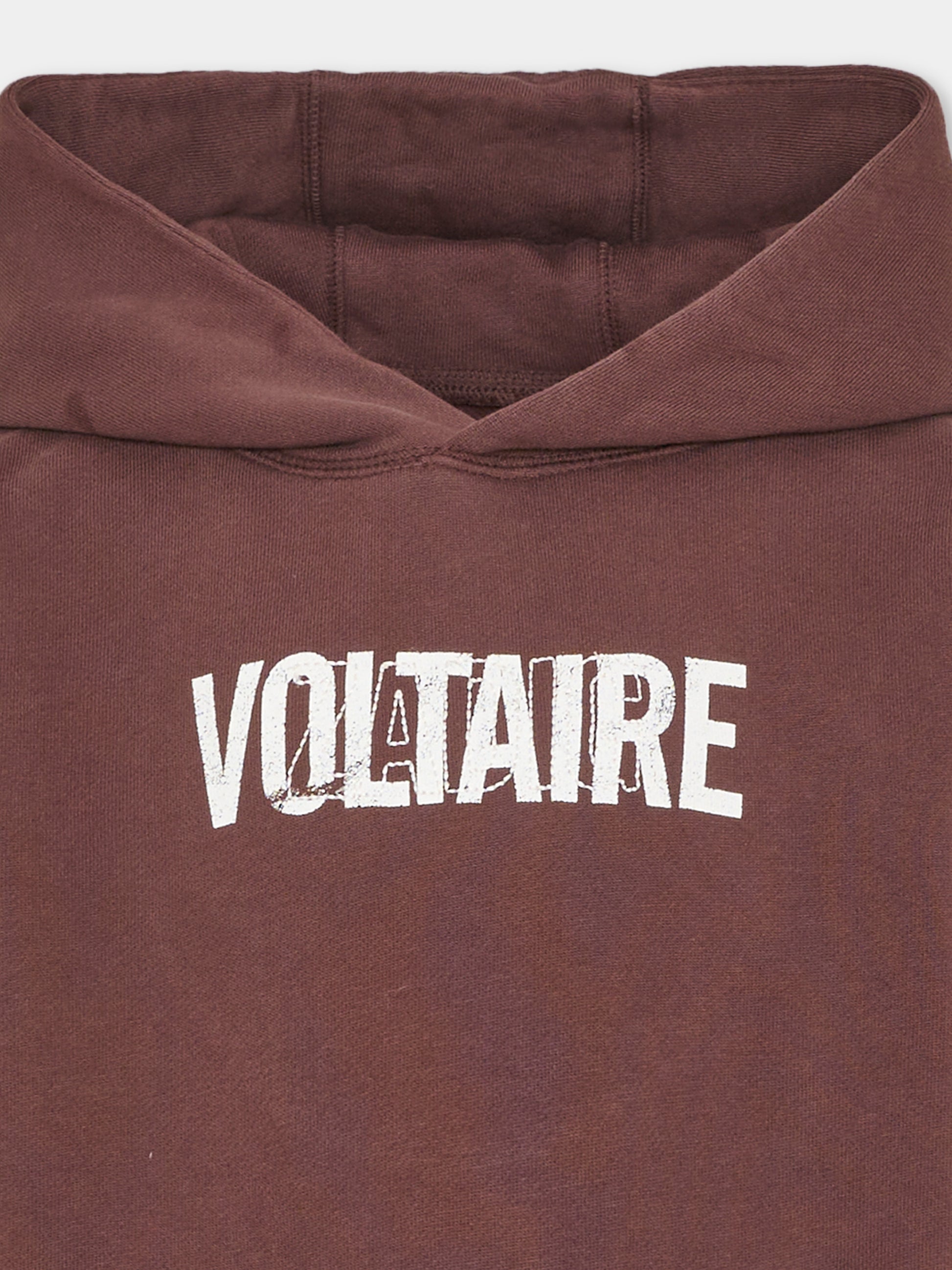 Felpa con cappuccio marrone per bambini con logo,Zadig & Voltaire Kids,X60847 319