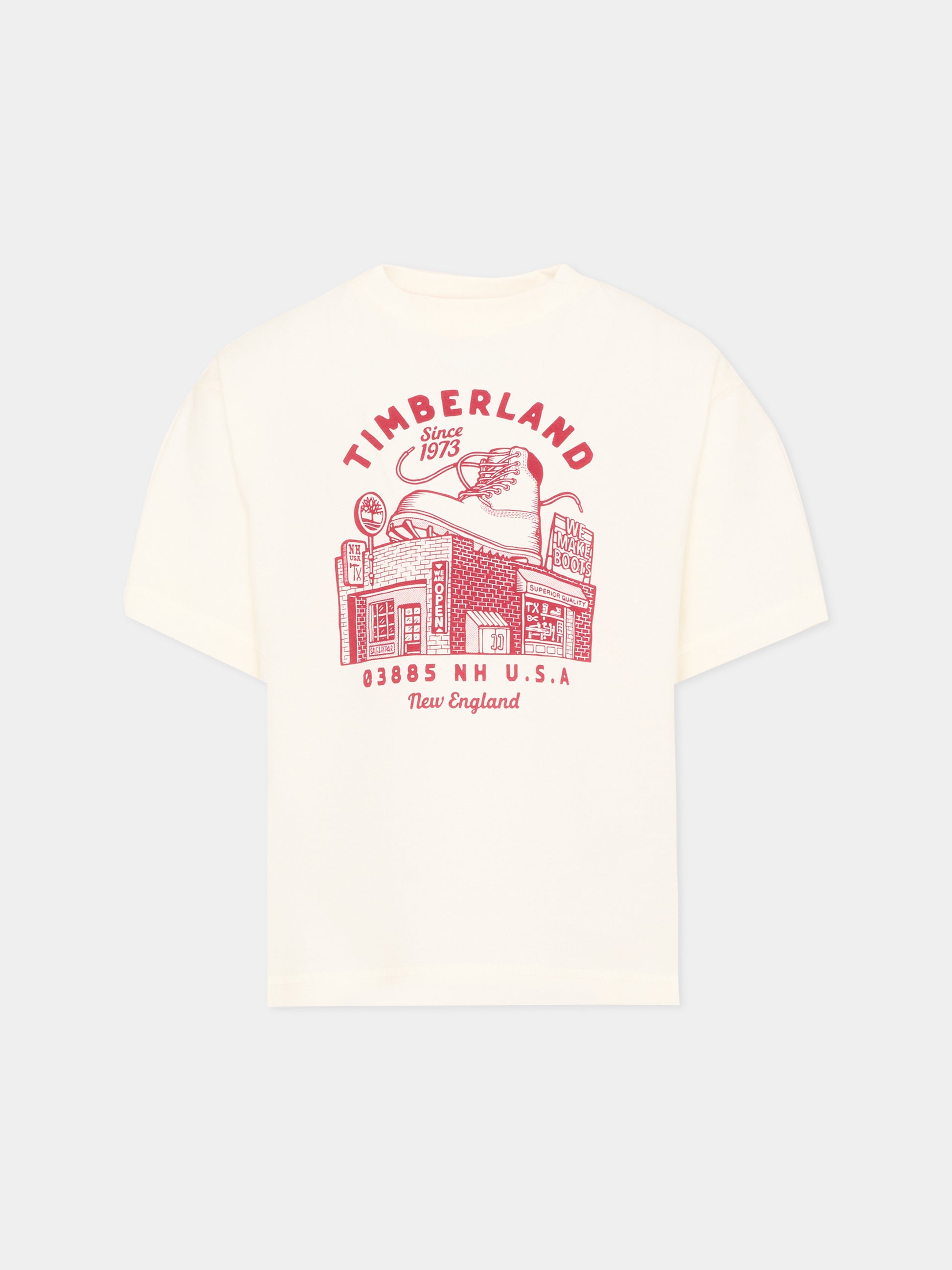 T-Shirt avorio per bambino con logo,Timberland,T61054 127